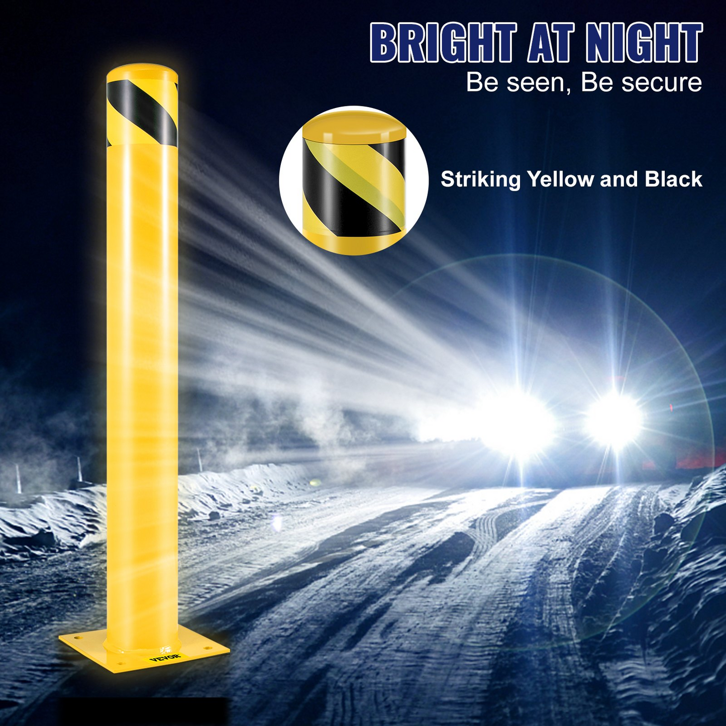 VEVOR Safety Bollard Safety Barrier Bollard 4-1/2" OD 36" Height Yellow Powder Coat Pipe Steel Safety Barrier with 4 Free Anchor Bolts for Traffic-Sensitive Area