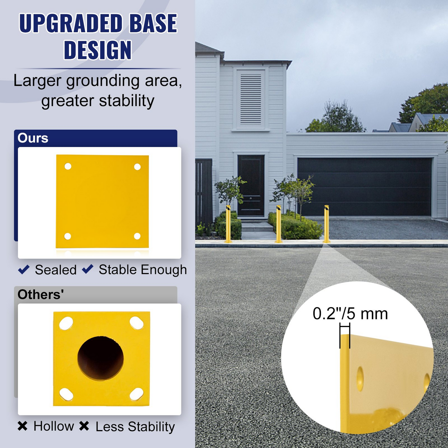 VEVOR Safety Bollard Safety Barrier Bollard 4-1/2" OD 36" Height Yellow Powder Coat Pipe Steel Safety Barrier with 4 Free Anchor Bolts for Traffic-Sensitive Area