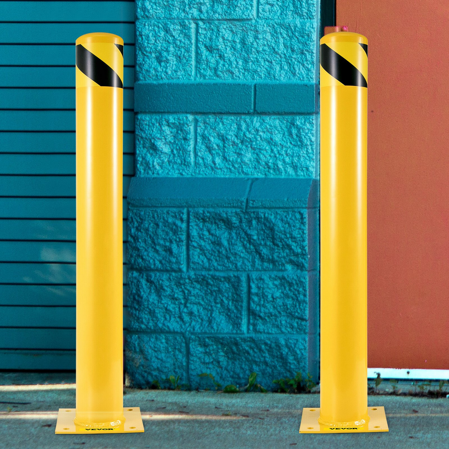 VEVOR Safety Bollard 48"x4.5" Safety Barrier Bollard 4-1/2" OD 48" Height Yellow Powder Coat Pipe Steel Safety Barrier with 4 Free Anchor Bolts for Traffic-Sensitive Area