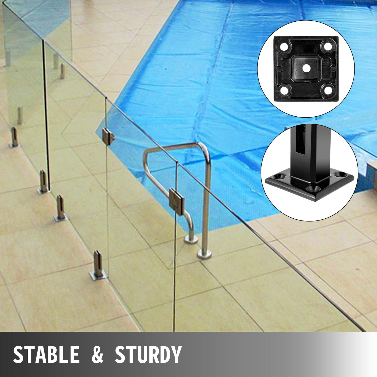 VEVOR Glass Railing Clamp 10PCS, Glass Railing 3.8x3.8x6.3 inch, Glass Clamp 304 Stainless Steel Black, Glass Railing Spigot Glass Thickness 3/10" to 1/2" Balcony, Garden, Deck Handrail, Stair