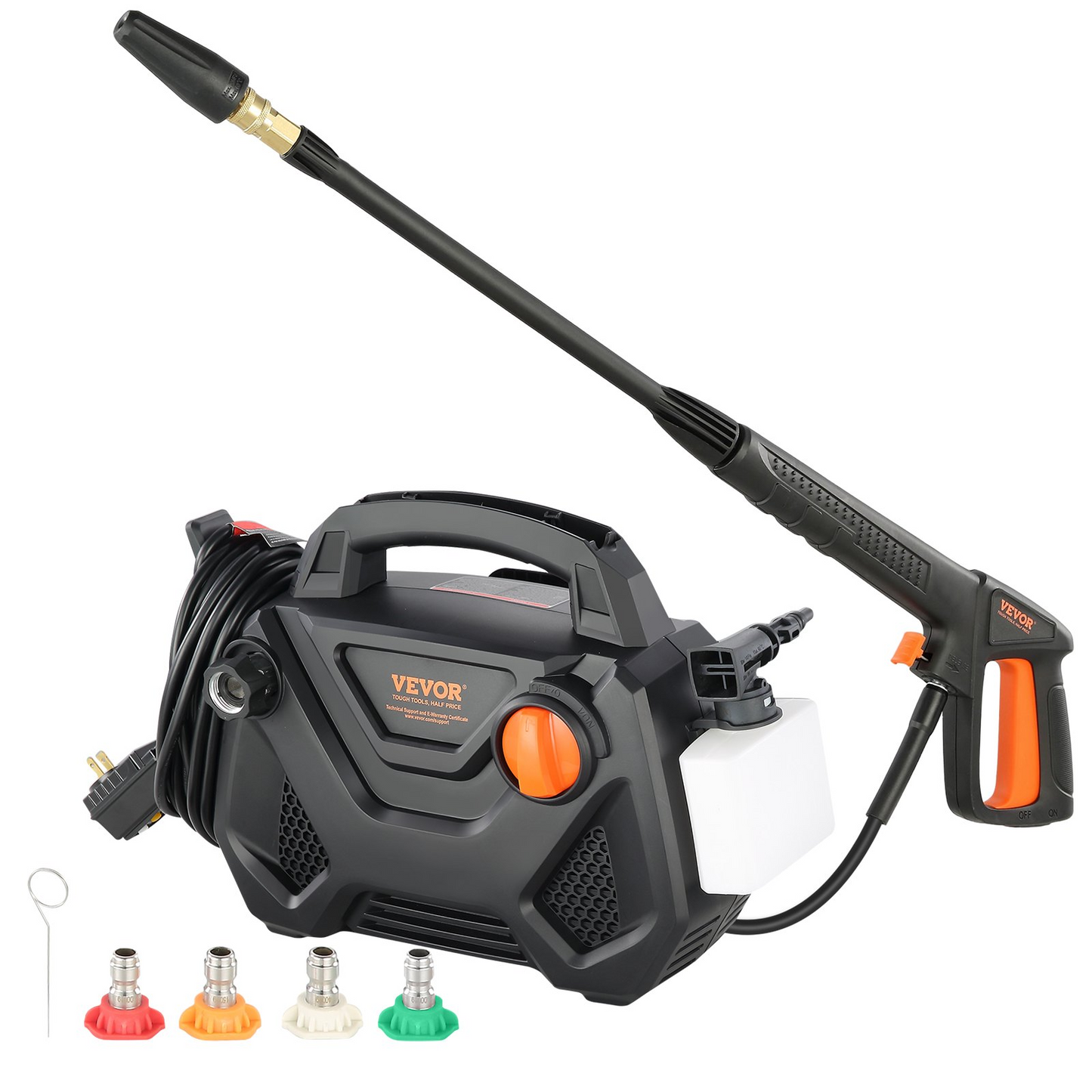 VEVOR Electric Pressure Washer, 2150-PSI 1.85-GPM, Foam Cannon High-Pressure with 5 Different Nozzle, 20ft Hose/35ft Cord Lightweight Washer, Portable Cleans Cars/Fences/Patios/Furniture/Floor/Window