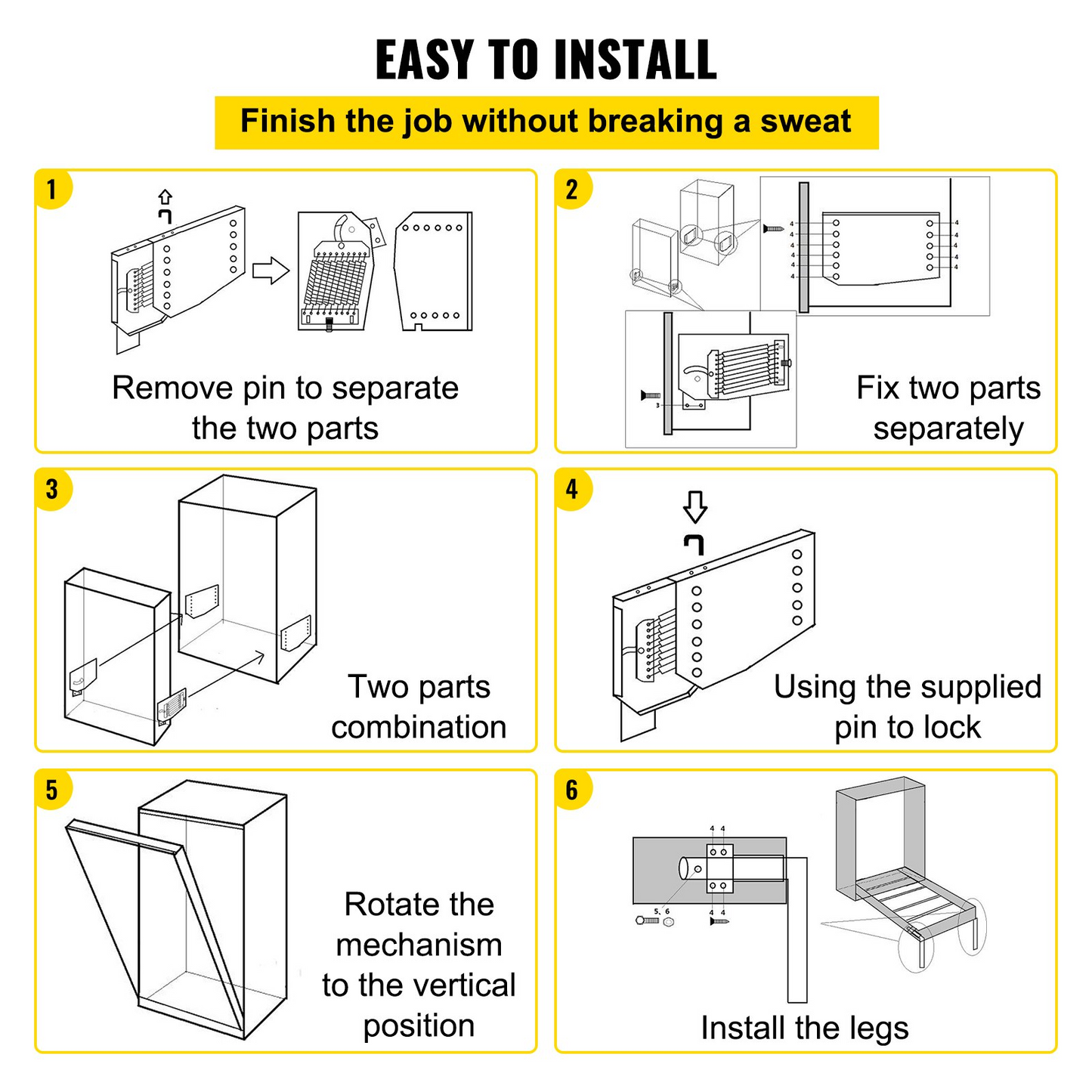 VEVOR Murphy Mounting Wall Springs Mechanism Heavy Duty Support Hardware DIY Kit for King Queen Bed (Vertical), White