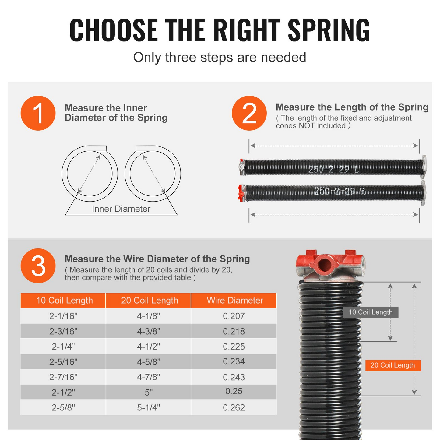 VEVOR Garage Door Torsion Springs, Pair of 0.25 x 2 x 29inch, Garage Door Springs with Non-Slip Winding Bars, 16000 Cycles, Gloves and Mounting Wrench, Electrophoresis Coated for Replacement