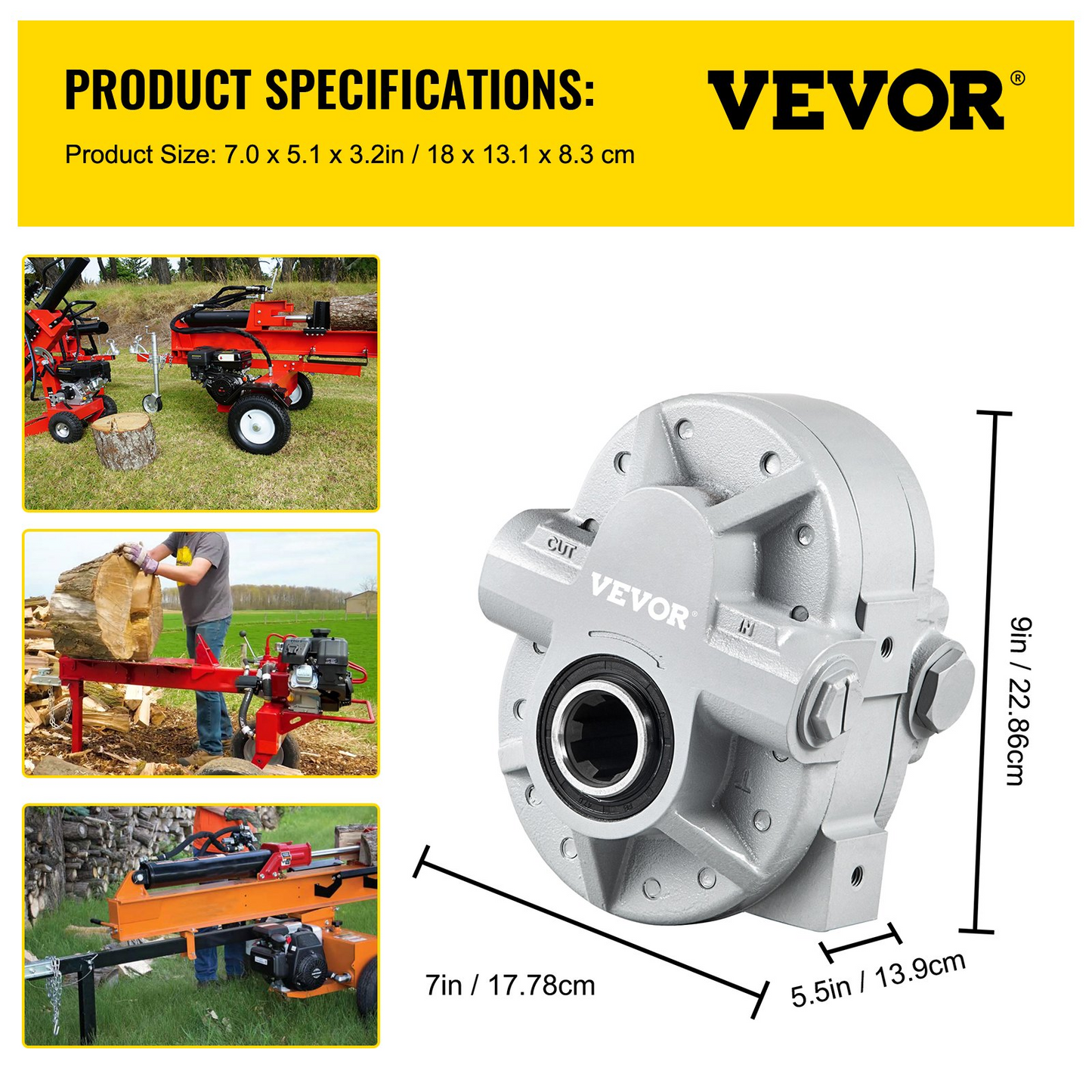 VEVOR Hydraulic Pump 16.6GPM Hydraulic Motor 540RPM Log Splitter 2500PSI Hydraulic Splitter SAE 12 Outlet Port Hydraulic Pump for Log Splitter for Truck Tailgate Lift,Scissor Lift, Dump Trailer