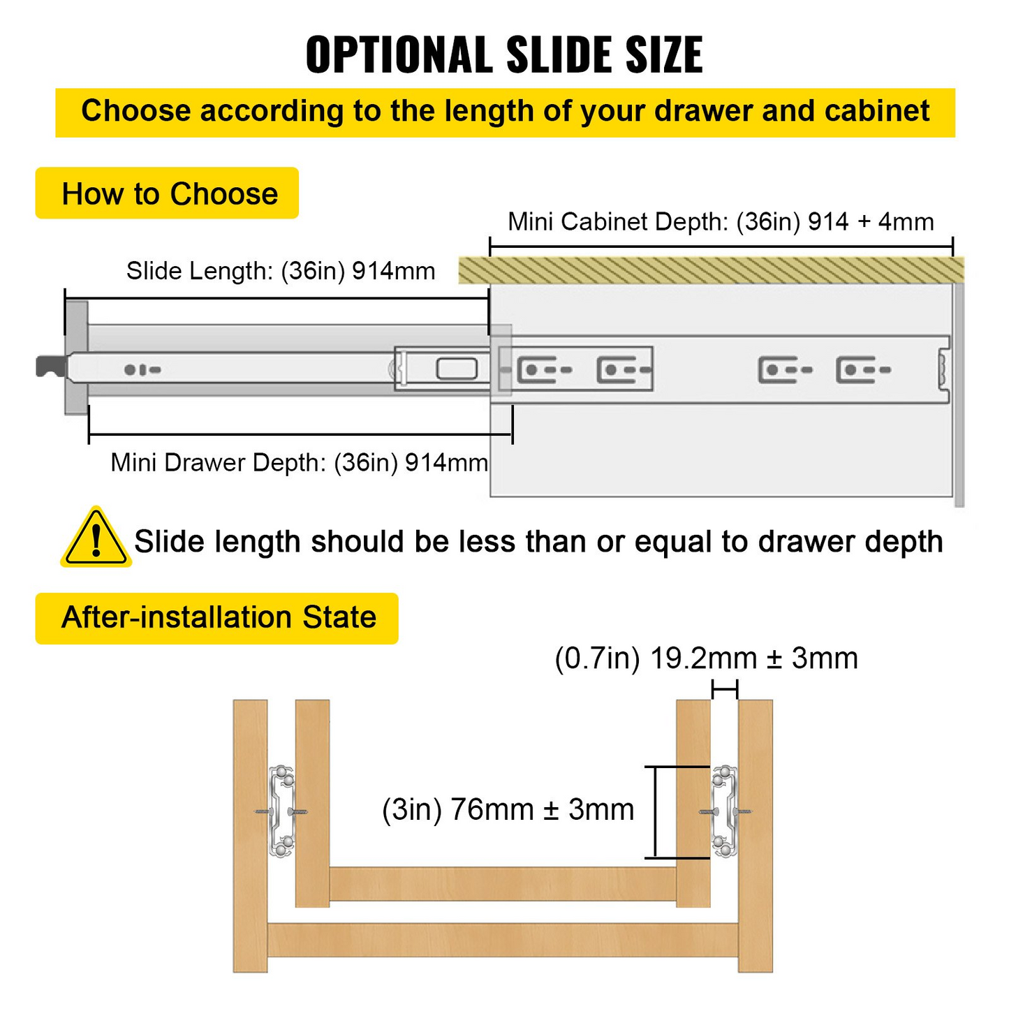 VEVOR Heavy Duty Drawer Slides 2PCS Drawer Slides 36" Locking Drawer Slides 250LBS Capacity Heavy Duty Slides Three Section Full Extension Drawer Slide Cold-Rolled Steel Industrial Drawer Slides