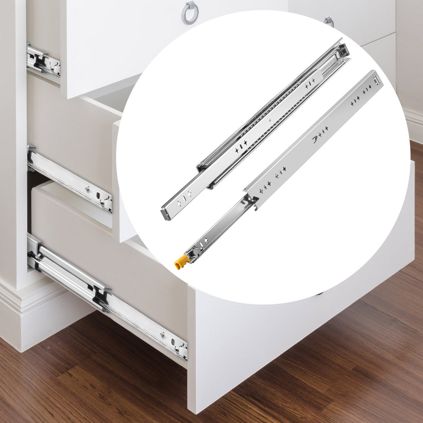 VEVOR Heavy Duty Drawer Slides 2PCS Drawer Slides 36" Locking Drawer Slides 250LBS Capacity Heavy Duty Slides Three Section Full Extension Drawer Slide Cold-Rolled Steel Industrial Drawer Slides