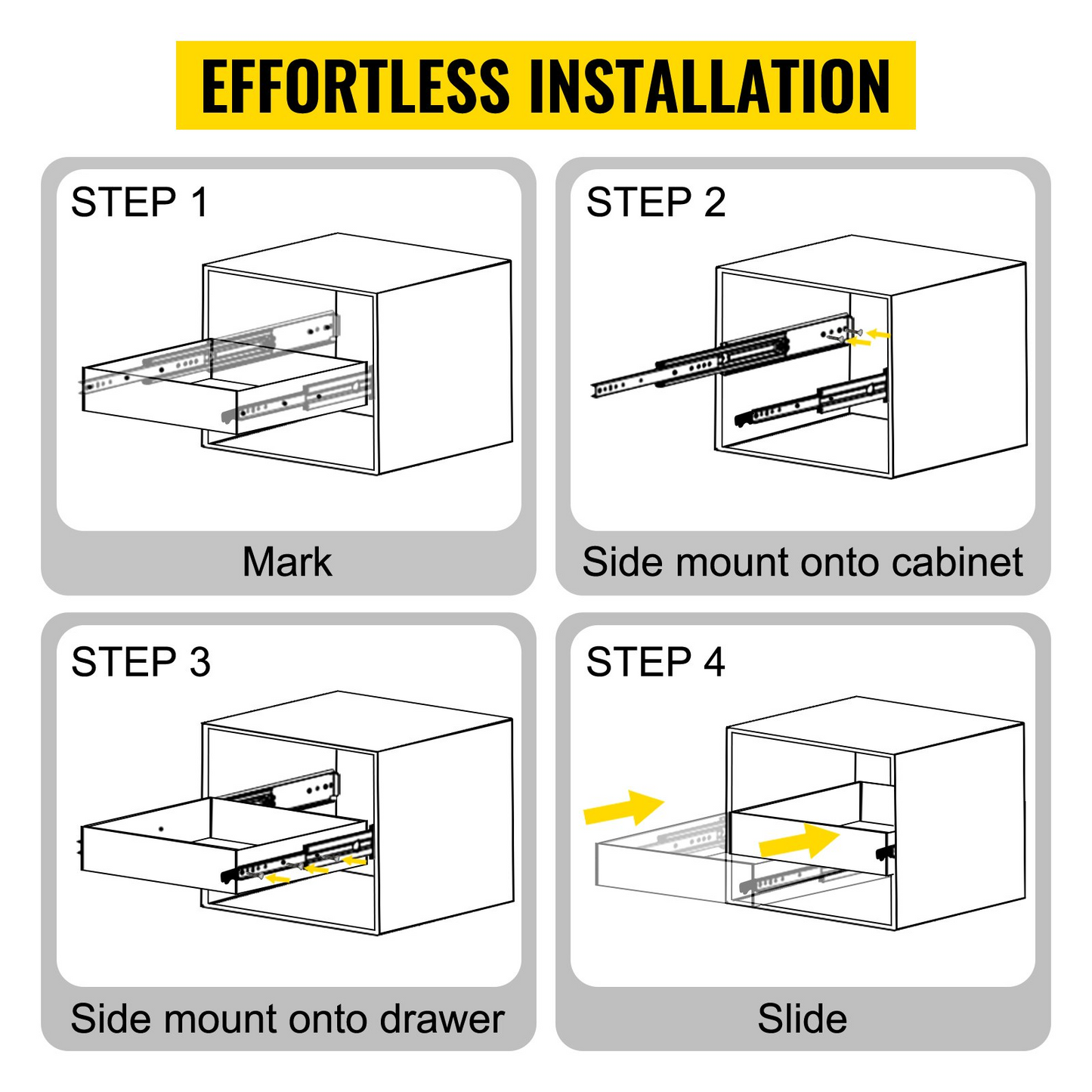 VEVOR Heavy Duty Drawer Slides 24" Length, Locking Drawer Slides 500lbs Load Capacity Long Full Extension Drawer Slide 1 Pair Side Mount Ball Bearing Drawer Glides Push to Open Drawer Runners Rail