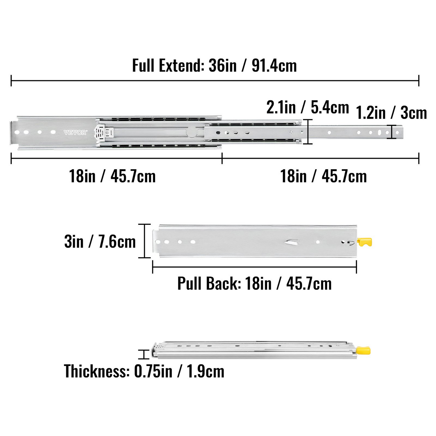 VEVOR Heavy Duty Drawer Slides 18" Length, Locking Drawer Slides 500lbs Load Capacity Full Extension Drawer Slide 1 Pair Side Mount Ball Bearing Drawer Glides Push to Open Cabinet Industrial Shelf