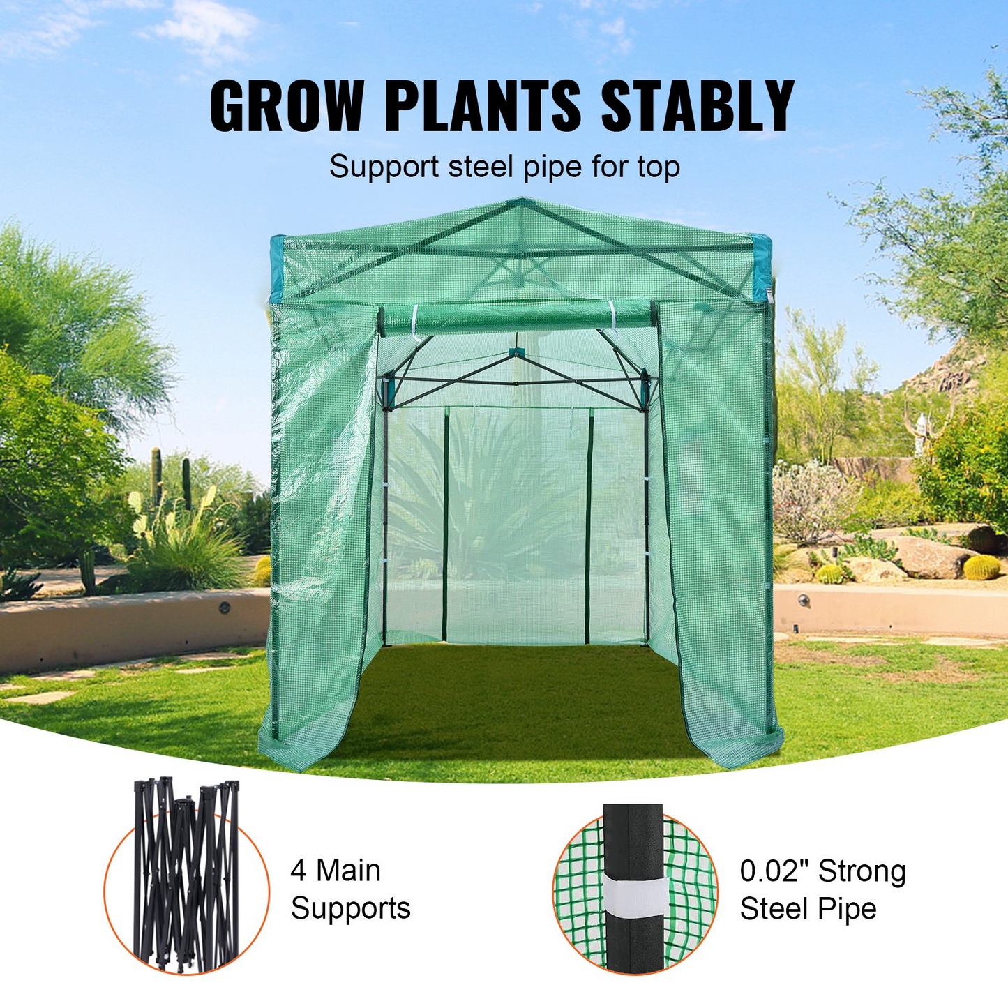 VEVOR Pop Up Greenhouse, 8'x 6'x 7.5' Pop-up Green House, Set Up in Minutes, High Strength PE Cover with Doors & Windows and Powder-Coated Steel Frame, Suitable for Planting and Storage, Green