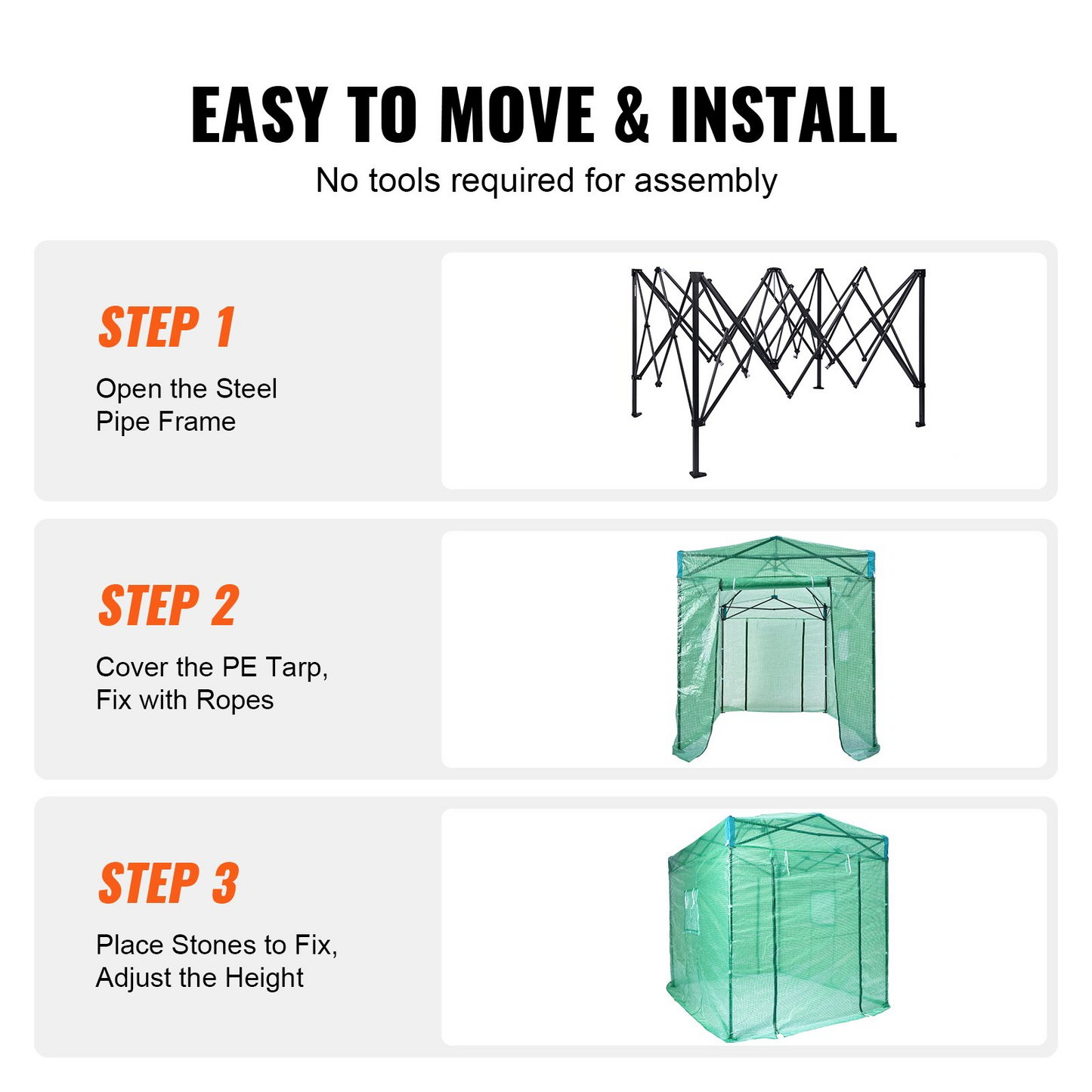 VEVOR Pop Up Greenhouse, 8'x 6'x 7.5' Pop-up Green House, Set Up in Minutes, High Strength PE Cover with Doors & Windows and Powder-Coated Steel Frame, Suitable for Planting and Storage, Green