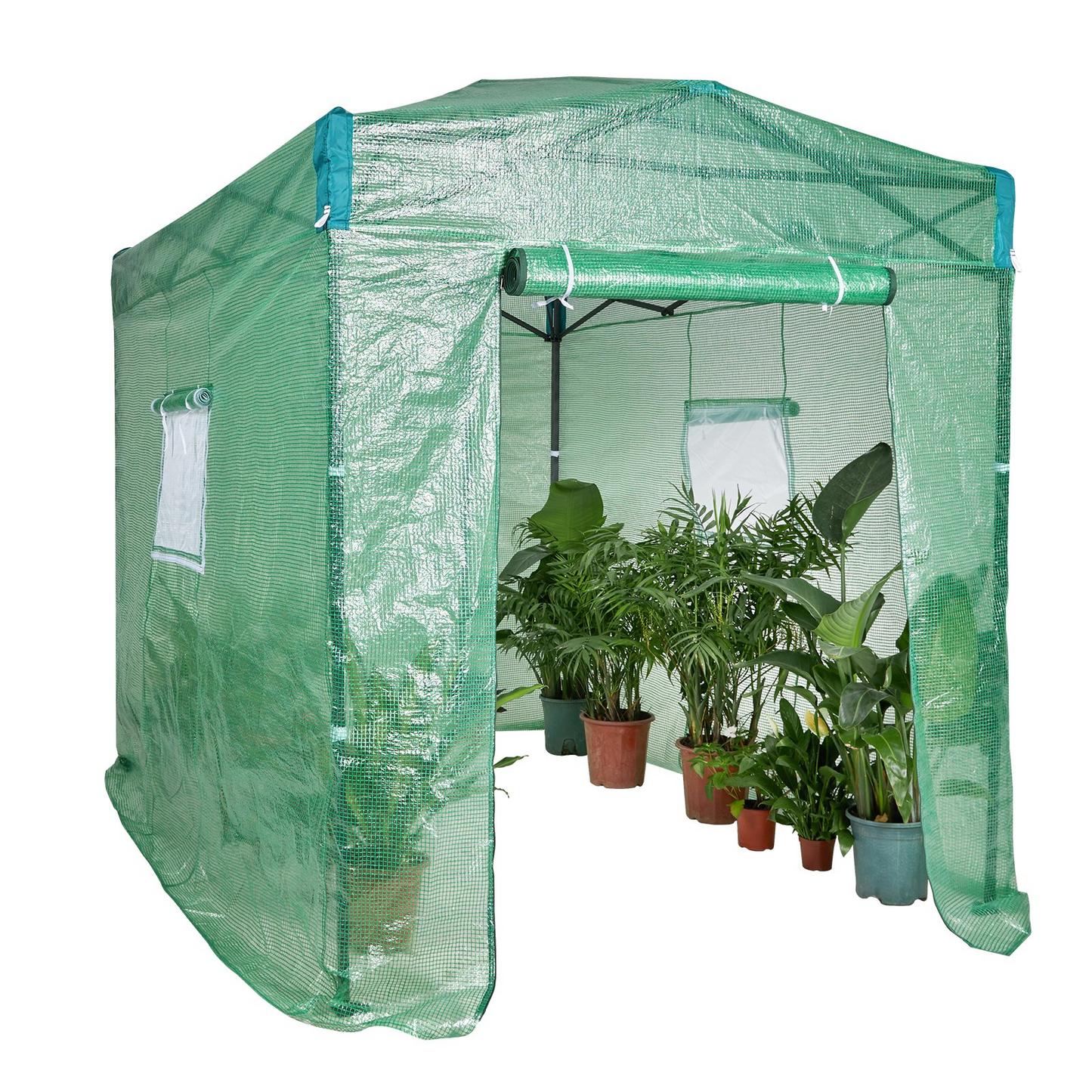 VEVOR Pop Up Greenhouse, 8'x 6'x 7.5' Pop-up Green House, Set Up in Minutes, High Strength PE Cover with Doors & Windows and Powder-Coated Steel Frame, Suitable for Planting and Storage, Green