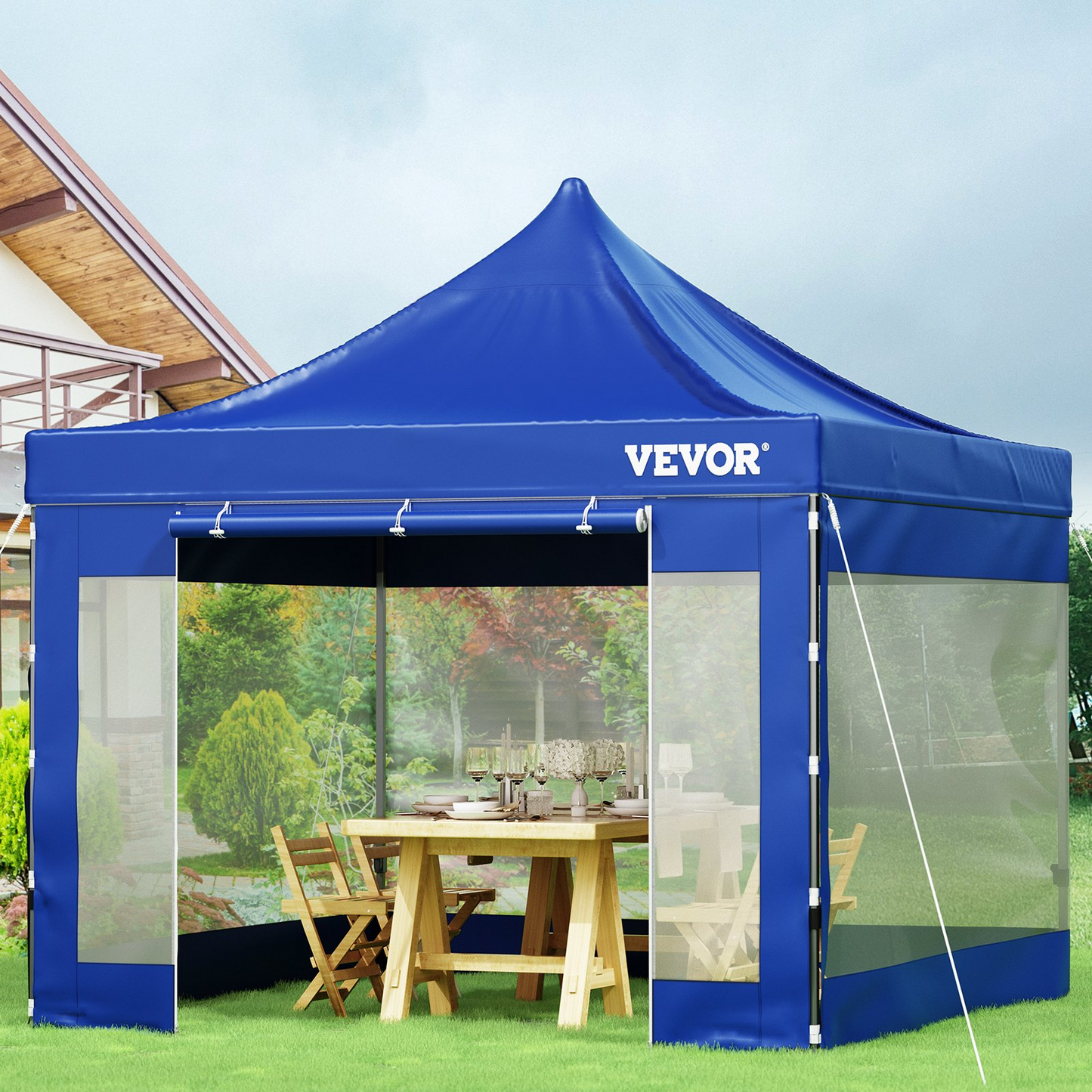 VEVOR Pop Up Canopy Tent, 10 x 10 FT, Outdoor Patio Gazebo Tent with Removable Sidewalls and Wheeled Bag, UV Resistant Waterproof Instant Gazebo Shelter for Party, Garden, Backyard, Blue