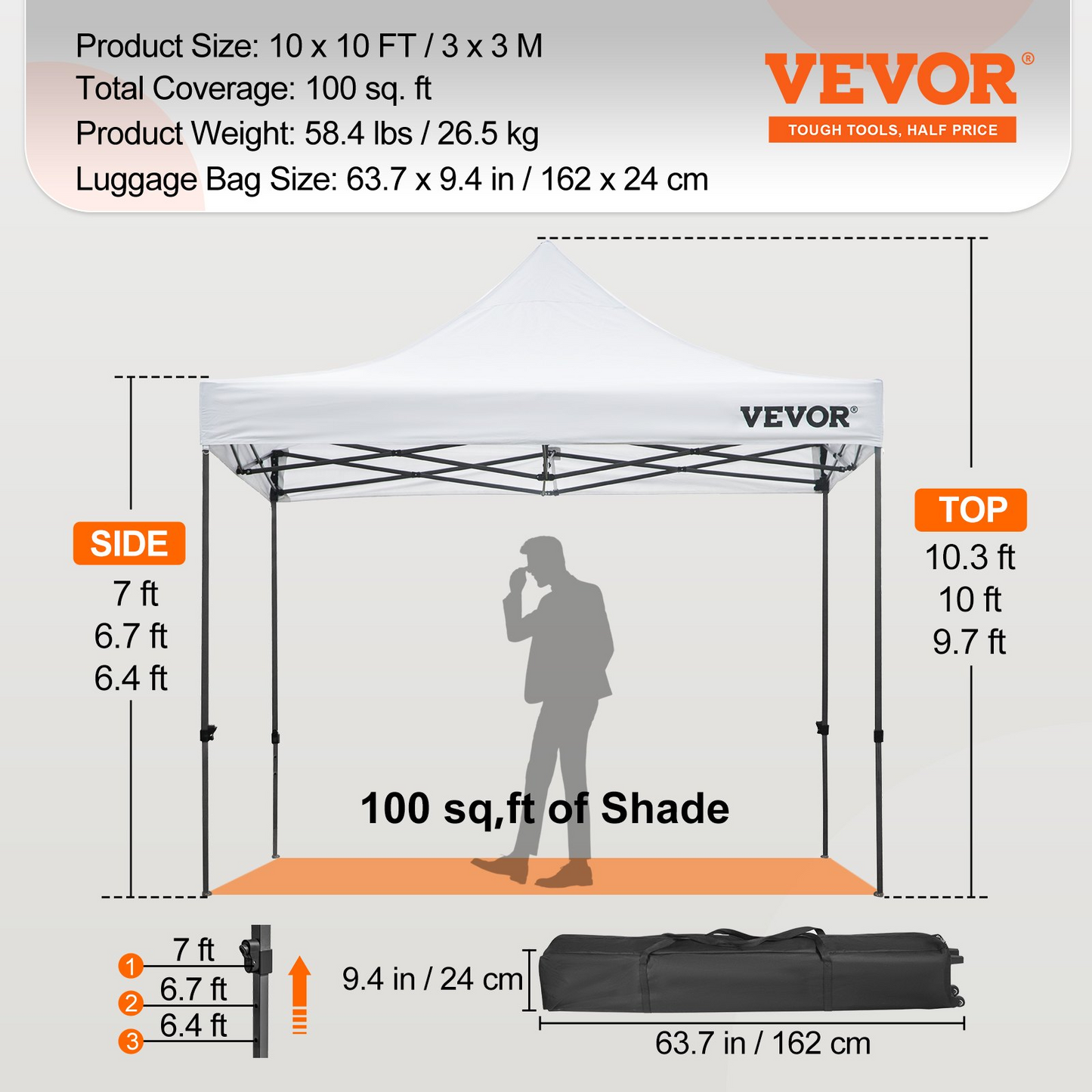 VEVOR Pop Up Canopy Tent, 10 x 10 FT, Outdoor Patio Gazebo Tent with Removable Sidewalls and Wheeled Bag, UV Resistant Waterproof Instant Gazebo Shelter for Party, Garden, Backyard, White