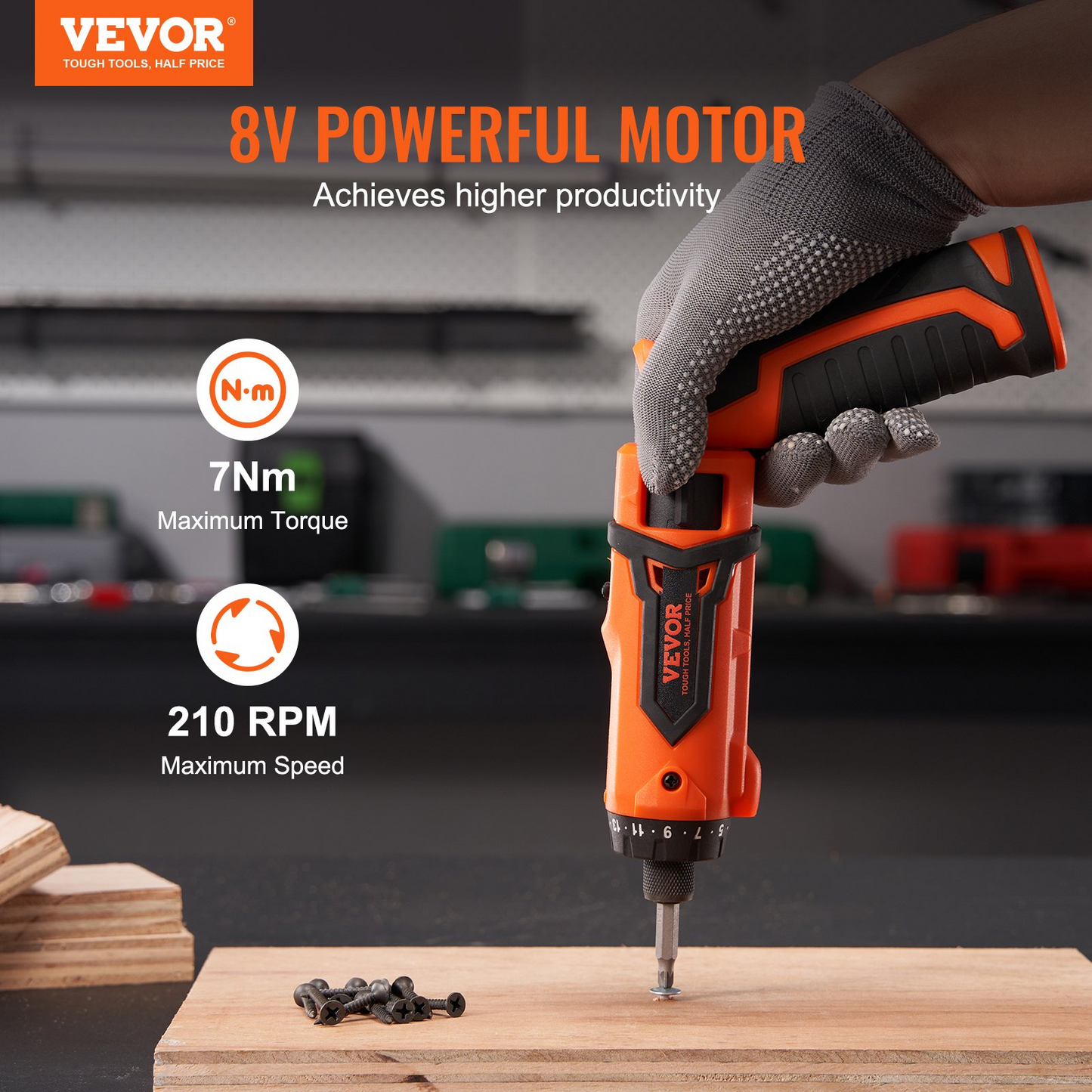 VEVOR Cordless Screwdriver, 8V 7Nm Electric Screwdriver Rechargeable Set with 82 Accessory Kit and Charging Cable, Nut Drivers Magnetic Bit Holder Tool Kit Home Repair, LED Light Dual Position Handle