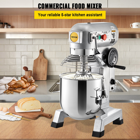 VEVOR Commercial Food Mixer, 10Qt Commercial Mixer with Timing Function, 450W Stainless Steel Bowl Heavy Duty Electric Food Mixer Commercial with 3 Speeds Adjustable 113/184/341 RPM, Dough Hook Whisk Beater Included, Perfect for Bakery Pizzeria