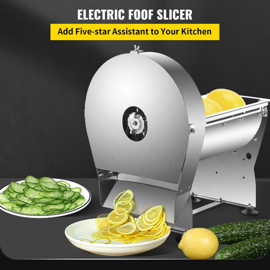 VEVOR Electric Food Slicer, 10In Manual Vegetable Fruit Slicer, 0-0.4 In Adjustable Thickness Fruit Slicer Machine with Removable Stainless Steel Blade, Non-Slip Feet Commercial Food Slicer, Silver