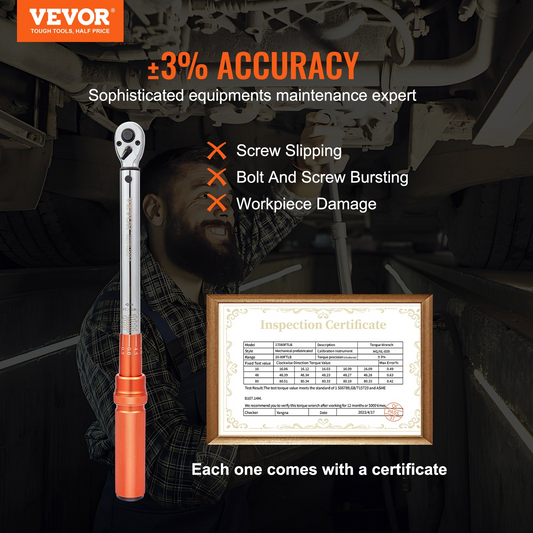 VEVOR Torque Wrench, 3/8-inch Drive Click Torque Wrench 10-80ft.lb/14-110n.m, Dual-Direction Adjustable Torque Wrench Set, Mechanical Dual Range Scales Torque Wrench Kit with Adapters Extension Rod