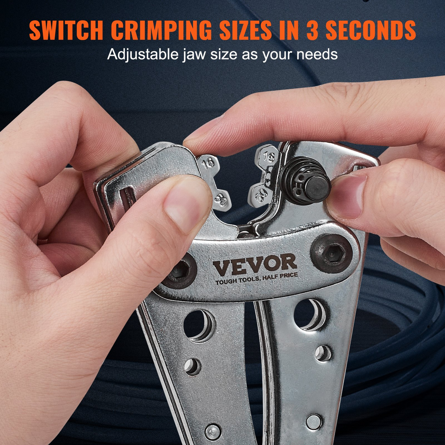 VEVOR Battery Cable Lug Crimping Tool, 10-1/0 AWG with Heavy Duty Wire Lugs, with 60PCS Aluminum Ring Connectors Terminals 6 Wire Sizes Crimping Die Aluminum Terminal Battery Lug Crimper