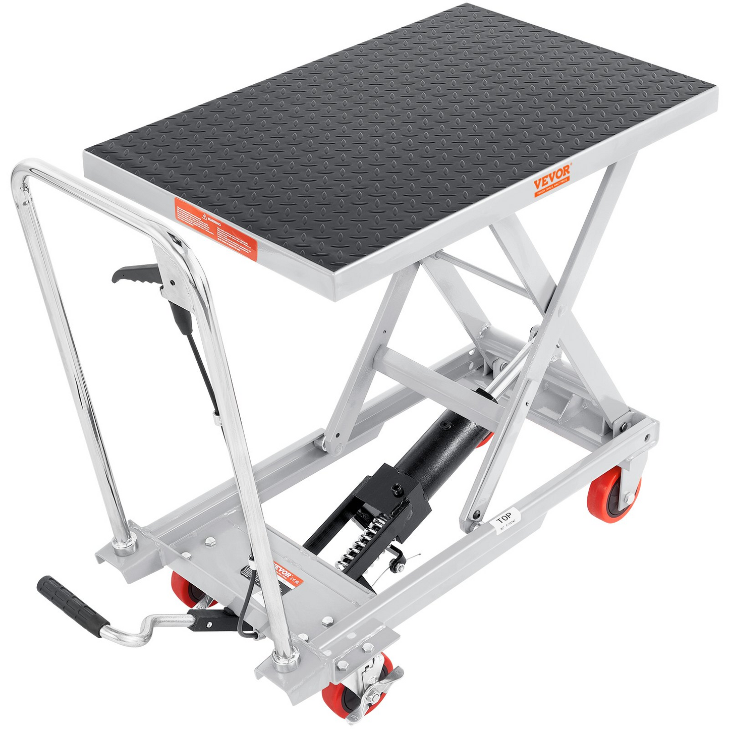 VEVOR Hydraulic Lift Table Cart, 500lbs Capacity 28.5" Lifting Height, Manual Single Scissor Lift Table with 4 Wheels and Non-slip Pad, Hydraulic Scissor Cart for Material Handling, Gray