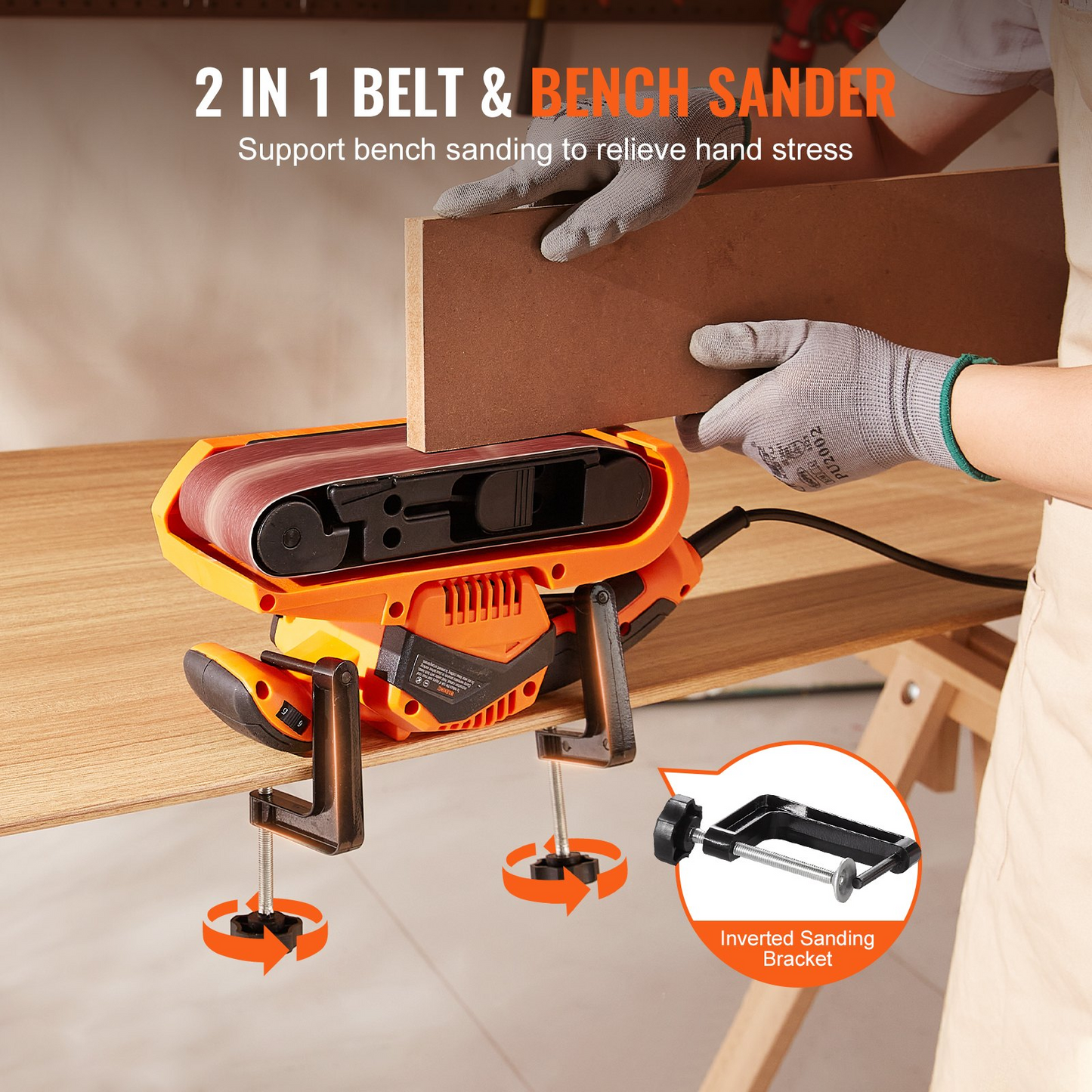 VEVOR 7AMP Belt Sander, 3" x 21" Belt Sanders for Woodworking with 6 Speeds 152-320 m/min, Powerful Bench Sander Machine with 2 in 1 Vacuum Adapter, Dust Bag, 80 Grit Sanding Belt