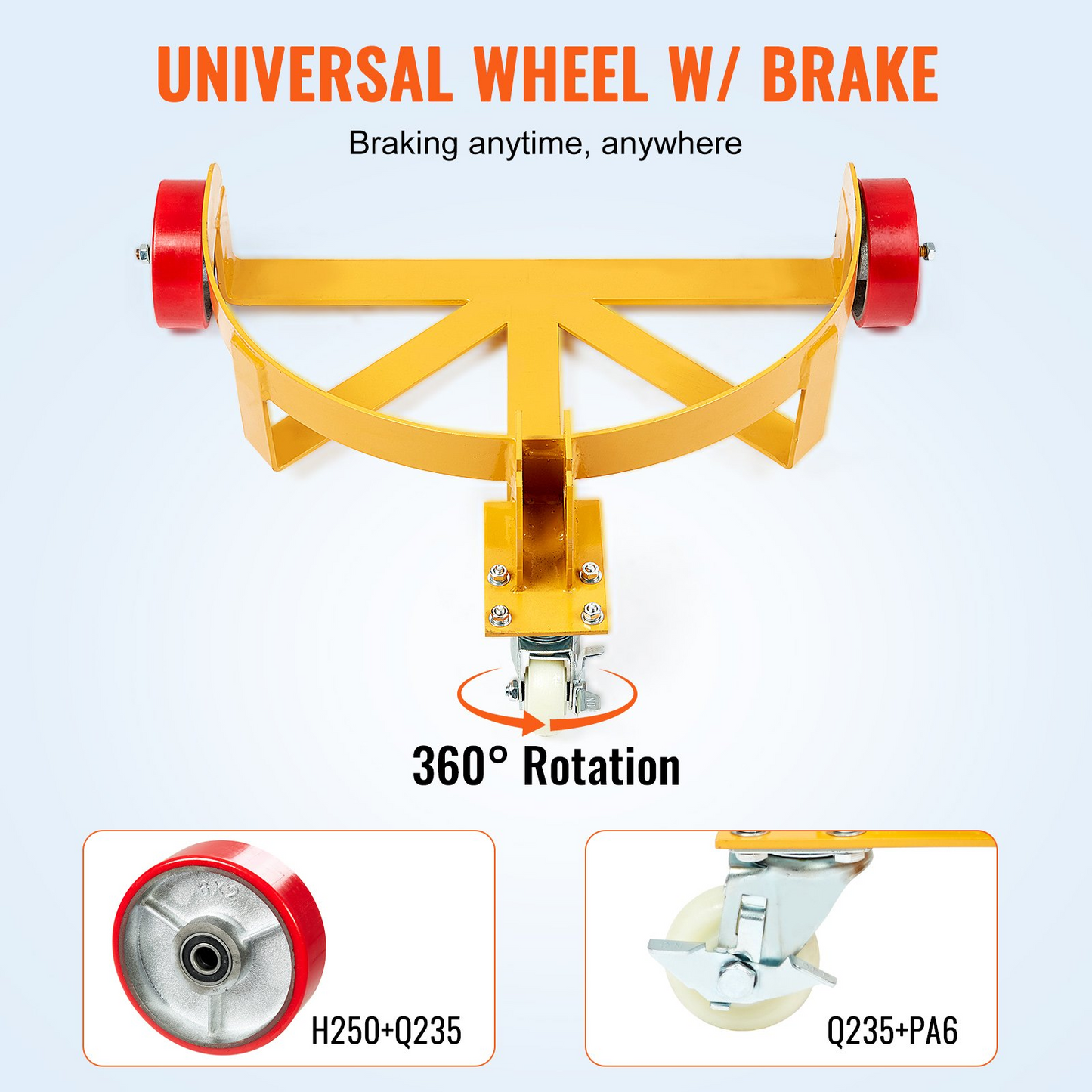 VEVOR 55 Gallon Drum Dolly, 1200 lbs Load Capacity, Barrel Dolly Cart Drum Caddy Round Dolly Steel Low Profile, Heavy Duty Steel Frame with Adjustable Handle 3 Wheels, for Workshop Factory Warehouse