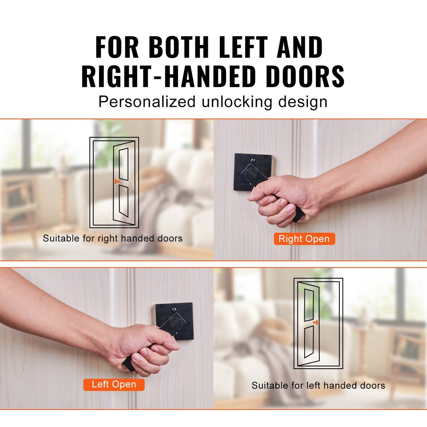 VEVOR Entry Lever Door Handle, 2 PCS Black Entry Knob, Lock and Key Locking Lever Set, Contemporary Square Door Lever, Reversible for Right and Left Sided Doors, 45° Rotation to Open, for Front Door