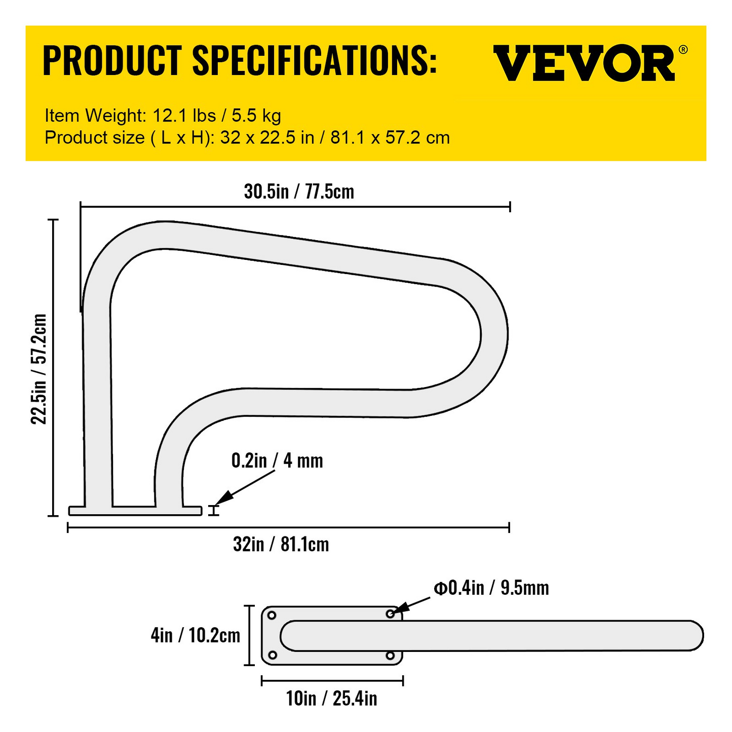 VEVOR Pool Handrail, 32 x 22.5 Swimming Pool Stair Rail, 304 Stainless Steel Stair Pool Hand Rail Rated 375lbs Load Capacity, Pool Rail with Quick Mount Base Plate, and Complete Mounting Accessories