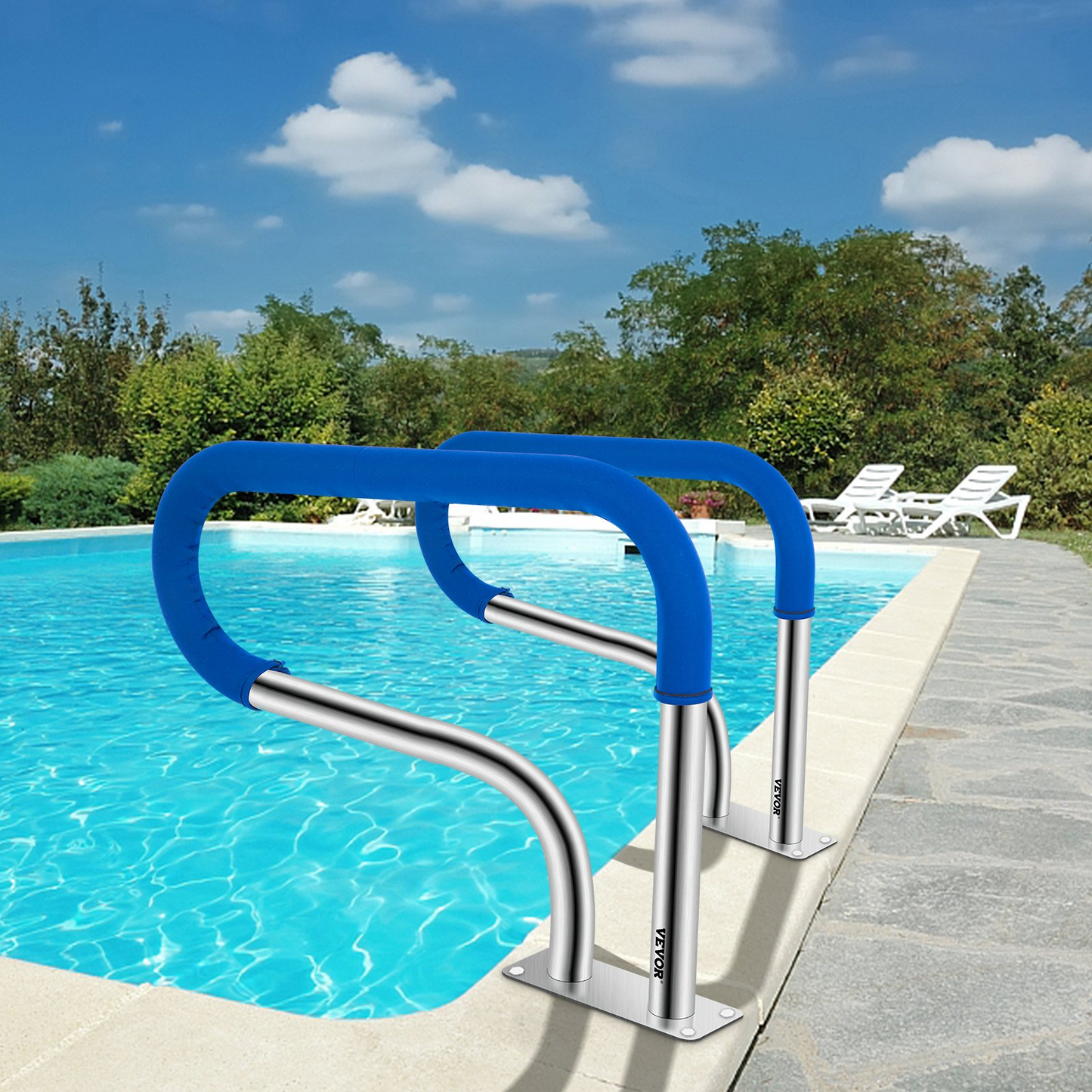 VEVOR Pool Handrail, 32 x 22.5 Swimming Pool Stair Rail, 304 Stainless Steel Stair Pool Hand Rail Rated 375lbs Load Capacity, Pool Rail with Quick Mount Base Plate, and Complete Mounting Accessories