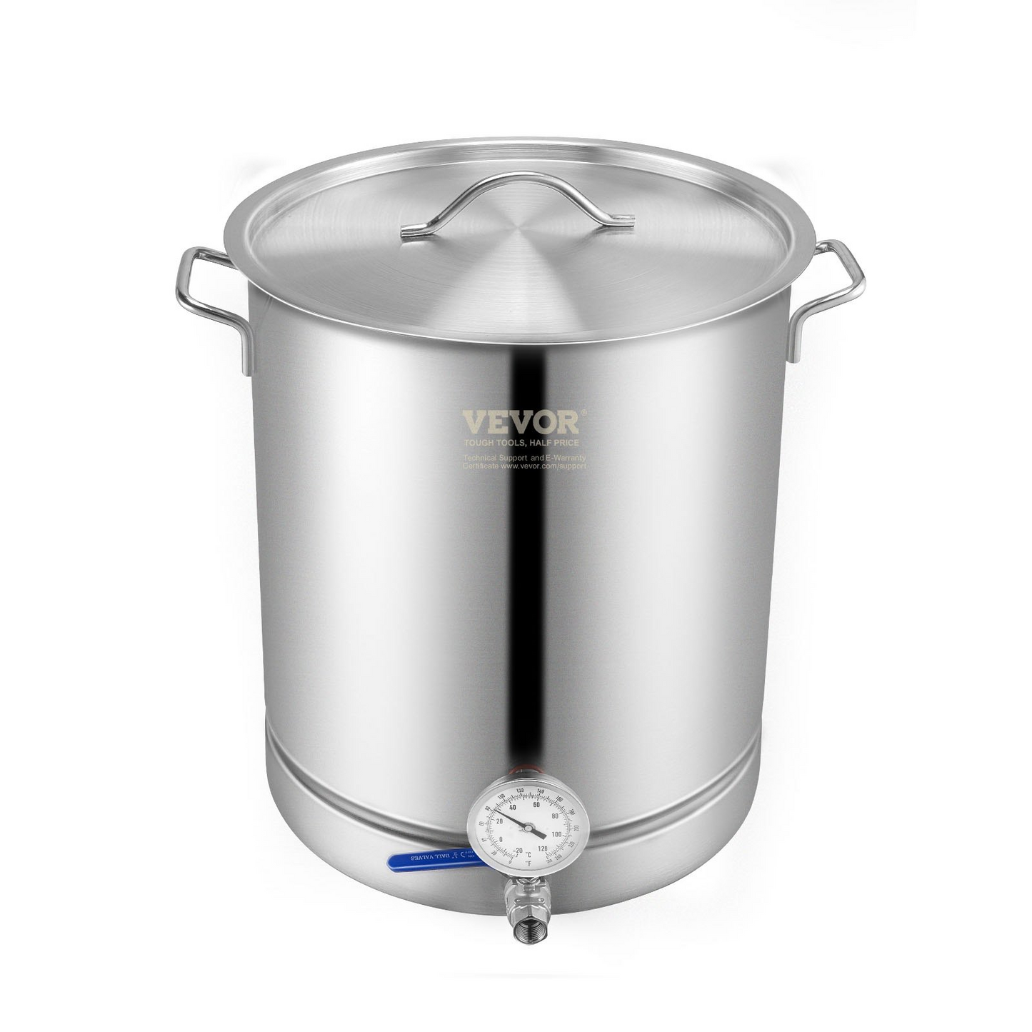 VEVOR Stainless Steel Kettle, 16 GALLON Brewing Pot, Tri Ply Bottom for Beer, Brew Kettle Pot, Home Brewing Supplies Includes Lid, Handle, Thermometer, Ball Valve Spigot, Filter, Filter Tray