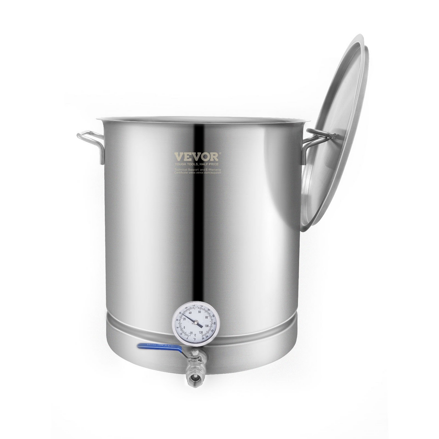 VEVOR Stainless Steel Kettle, 16 GALLON Brewing Pot, Tri Ply Bottom for Beer, Brew Kettle Pot, Home Brewing Supplies Includes Lid, Handle, Thermometer, Ball Valve Spigot, Filter, Filter Tray