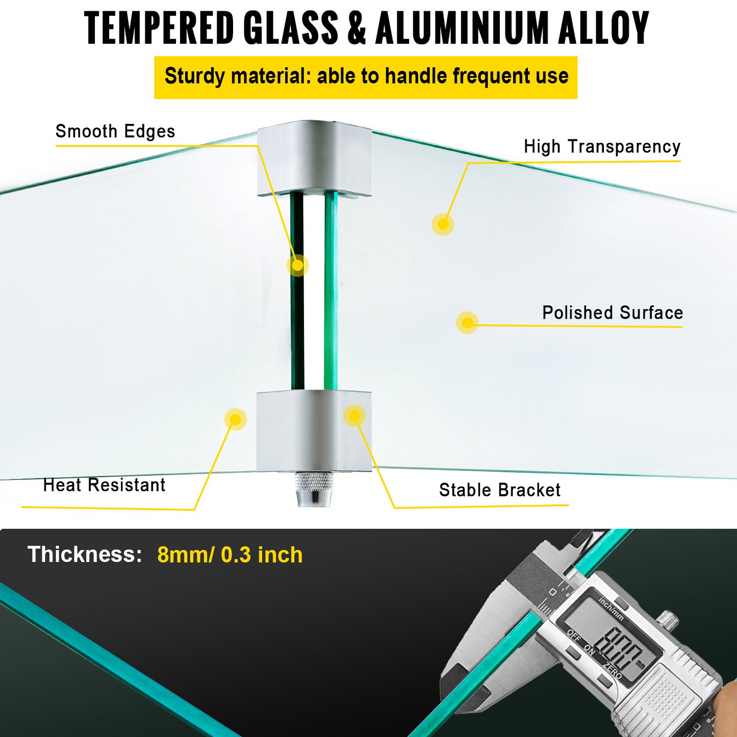 VEVOR Fire Pit Wind Guard, 14 x 14 x 6 Inch Glass Wind Guard, Rectangular Glass Shield, 0.3" Thick Fire Table, Clear Tempered Glass Flame Guard, Steady Feet Tree Pit Guard for Propane, Gas, Outdoor