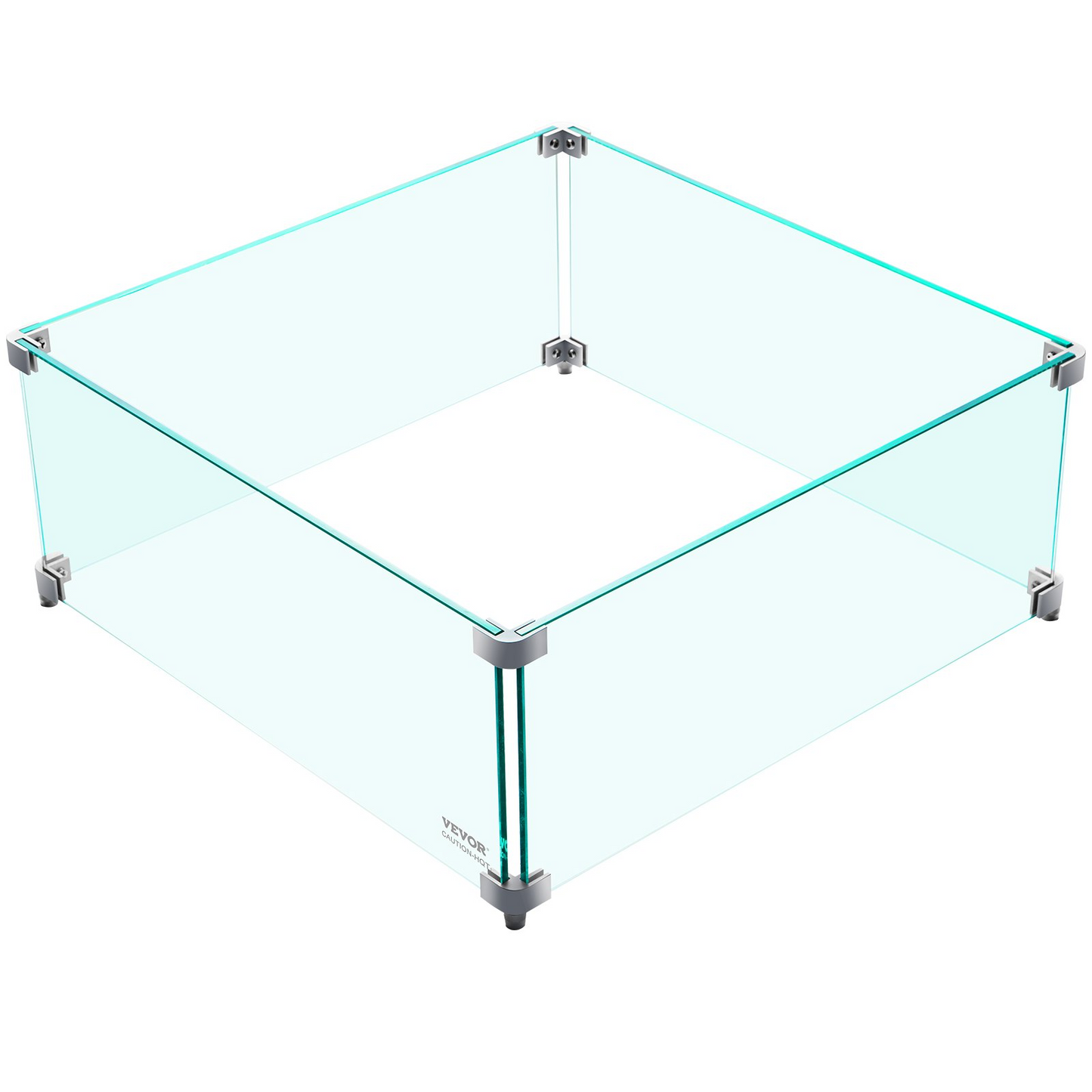 VEVOR Fire Pit Wind Guard, 14 x 14 x 6 Inch Glass Wind Guard, Rectangular Glass Shield, 0.3" Thick Fire Table, Clear Tempered Glass Flame Guard, Steady Feet Tree Pit Guard for Propane, Gas, Outdoor