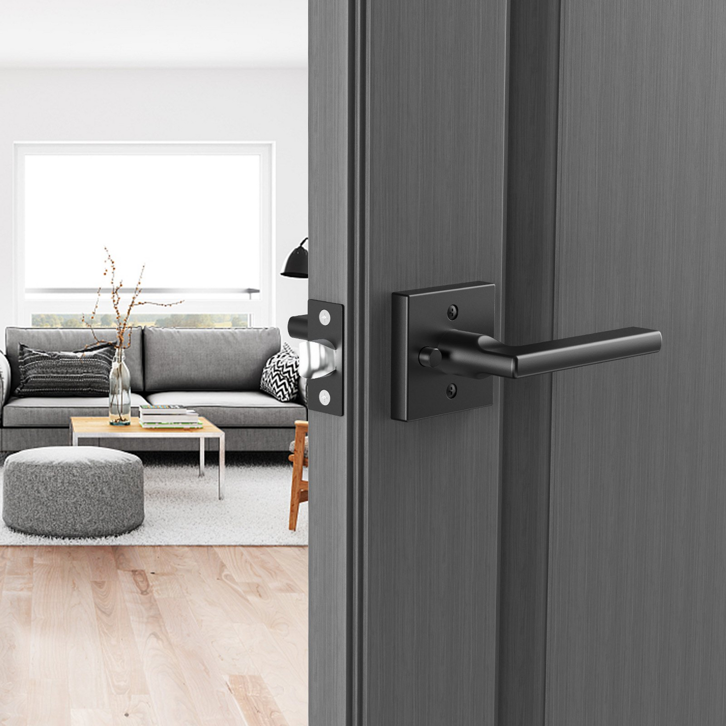 VEVOR Privacy Door Handle, 5-Pack Matte Black Door Lever, Right or Left Handing Reversible Lever with Keyless Lock, 45° Rotation to Open, Square Interior Door Handles for Bathroom and Bedroom Doors