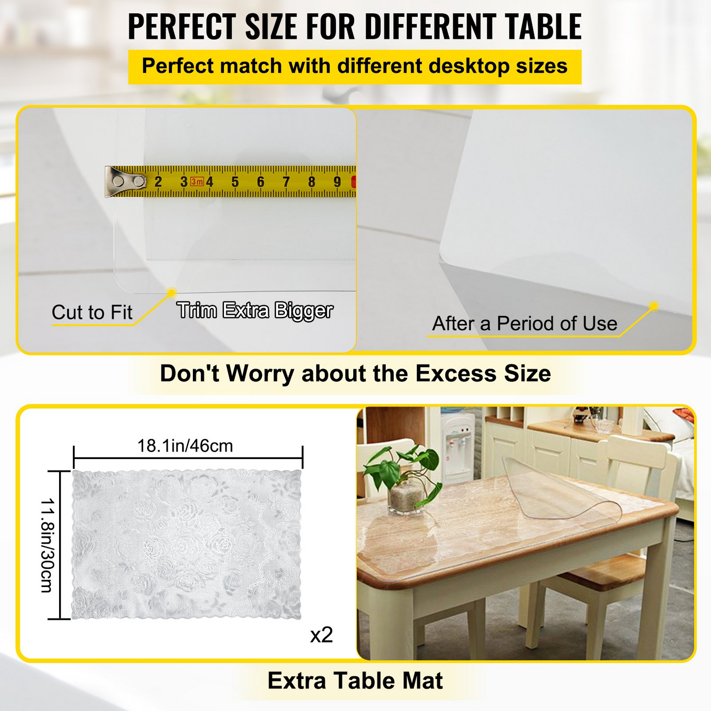 VEVOR Plastic Table Cover 40 x 80 Inch, 1.5 mm Thick Clear Table Protector, Rectangle Clear Desk Mat, Waterproof & Easy Cleaning for Office Dresser Night Stand