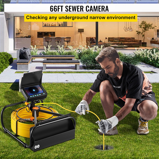 VEVOR Sewer Camera, 65.6FT 4.3" Screen, Pipeline Inspection Camera w/DVR Function & Snake Cable, Waterproof IP68 Borescope with LED Lights, Industrial Endoscope for Home Wall Duct Drain Pipe Plumbing