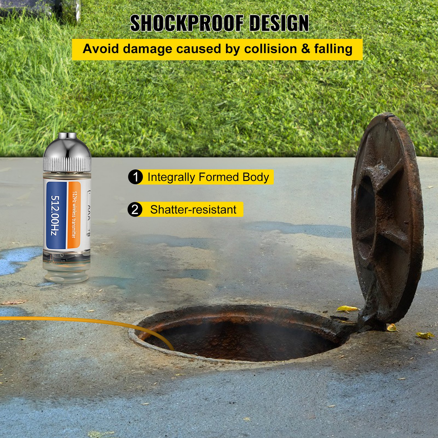 VEVOR 512HZ Sonde 8/5" and 1/4-20" Connectors Rigid Drain Locator for Locating & Detecting Small Sewer & Pipelines, Silver