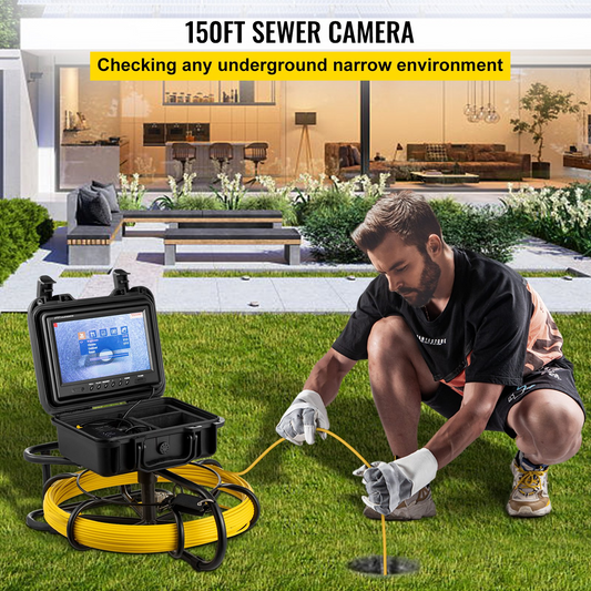 VEVOR Sewer Camera, 150FT, 9" Screen Pipeline Inspection Camera with DVR Function & 8 GB SD Card, Waterproof IP68 Borescope w/LED Lights, Industrial Endoscope for Home Wall Duct Drain Pipe Plumbing