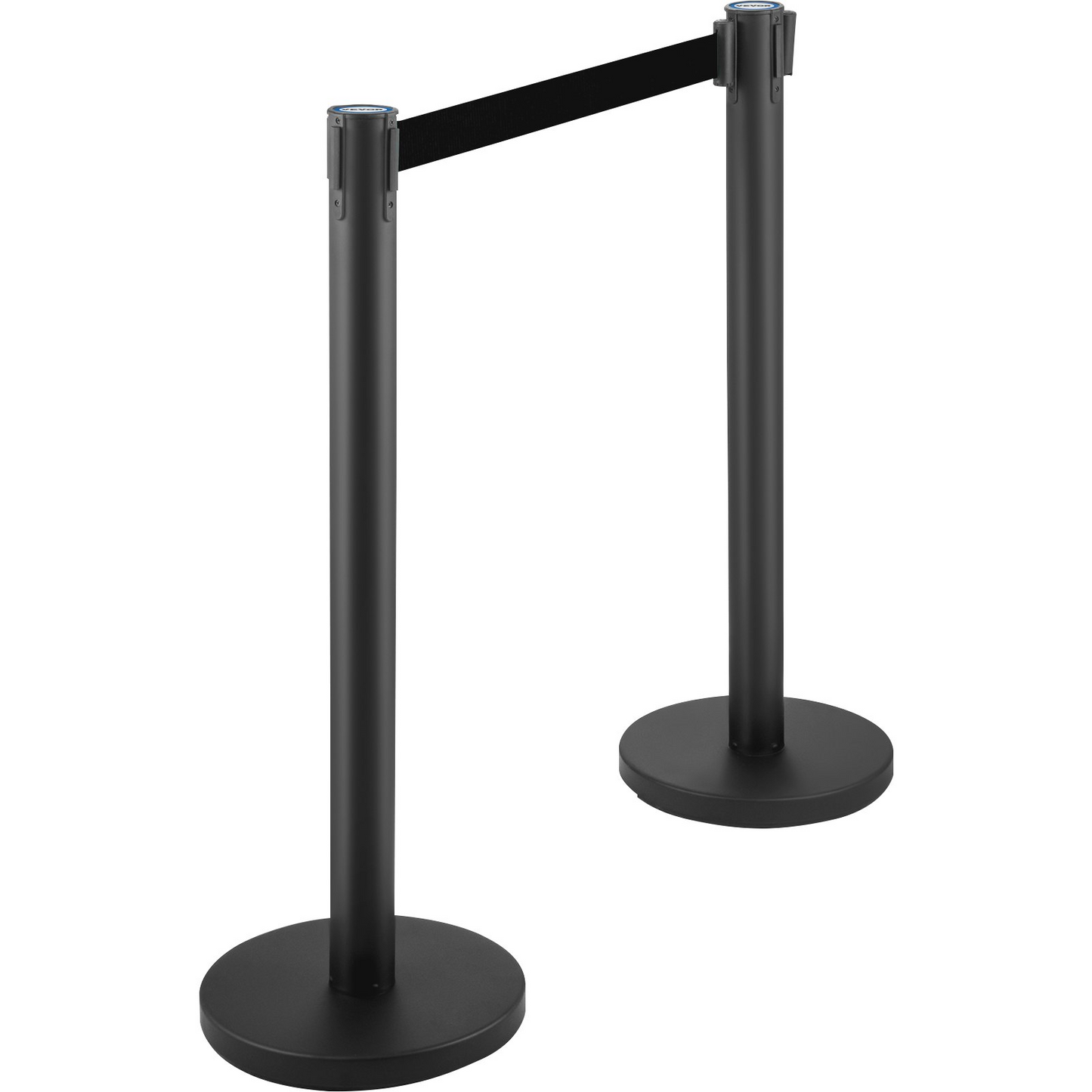 VEVOR Crowd Control Stanchion, Set of 6 Pieces Stanchion Set, Stanchion Set with 6.6 ft/2 m Black Retractable Belt, Black Crowd Control Barrier w/Concrete and Metal Base - Easy Connect Assembly