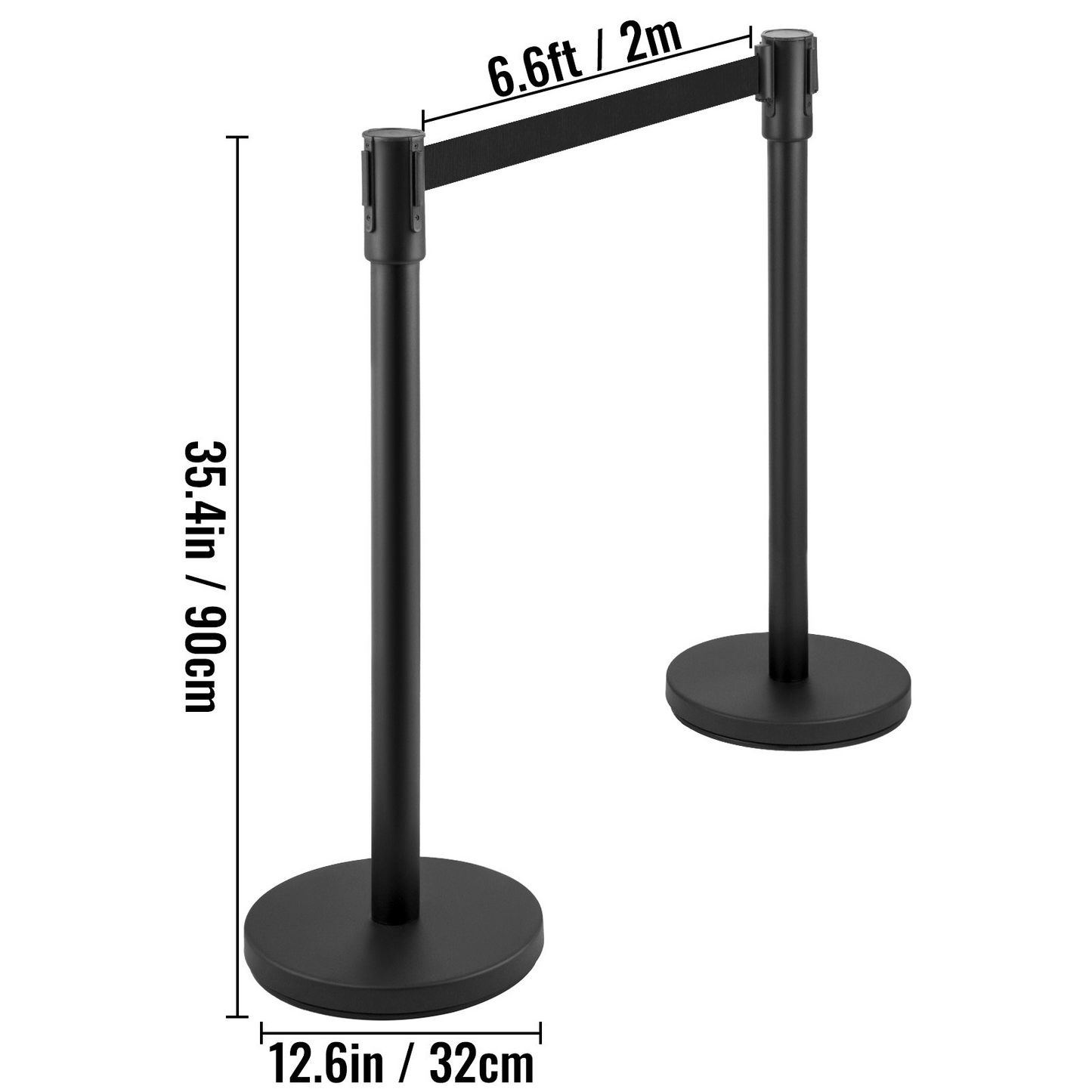 VEVOR Crowd Control Stanchion, Set of 8 Pieces Stanchion Set, Stanchion Set with 6.6 ft/2 m Black Retractable Belt, Black Crowd Control Barrier w/ Concrete and Metal Base – Easy Connect Assembly