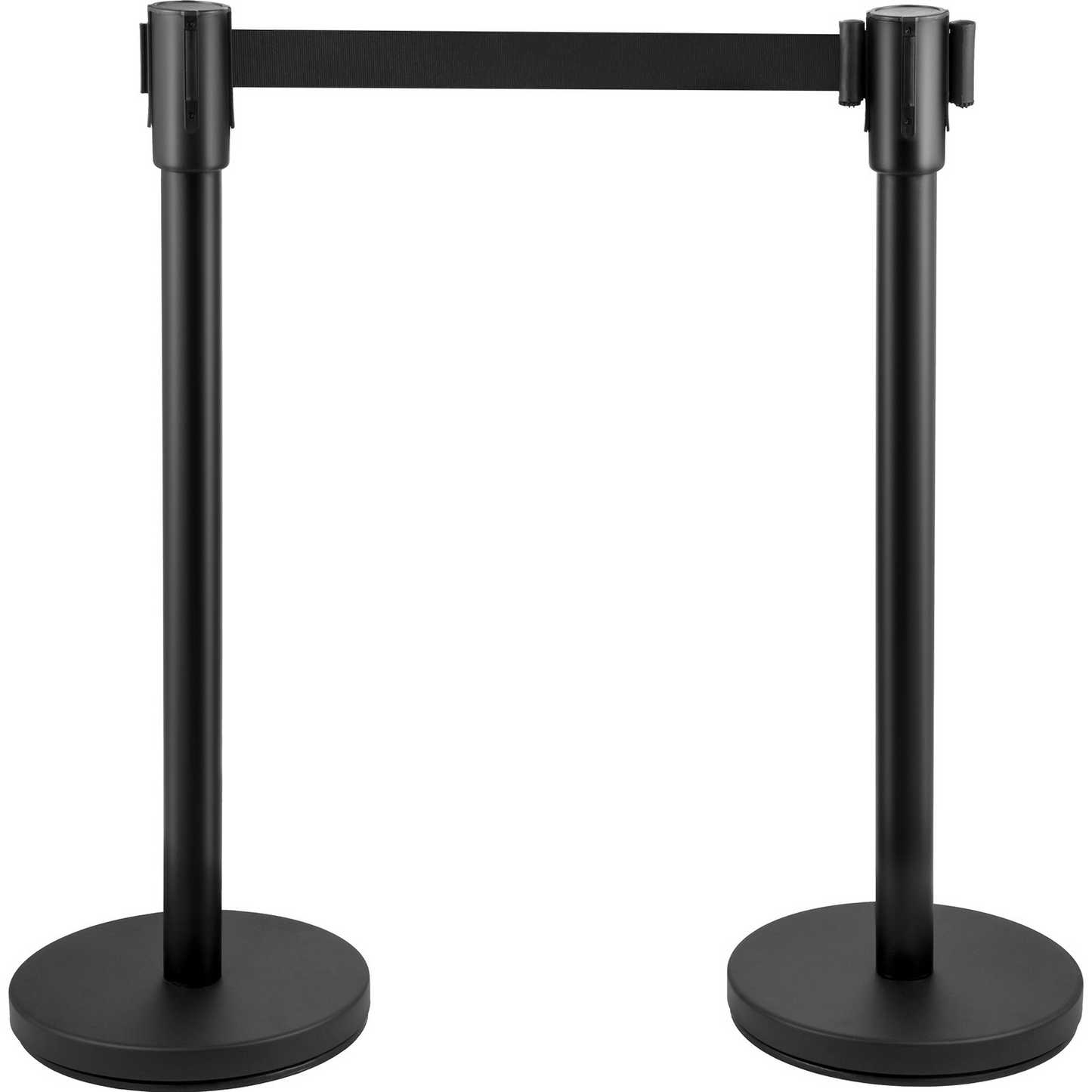 VEVOR Crowd Control Stanchion, Set of 8 Pieces Stanchion Set, Stanchion Set with 6.6 ft/2 m Black Retractable Belt, Black Crowd Control Barrier w/ Concrete and Metal Base – Easy Connect Assembly