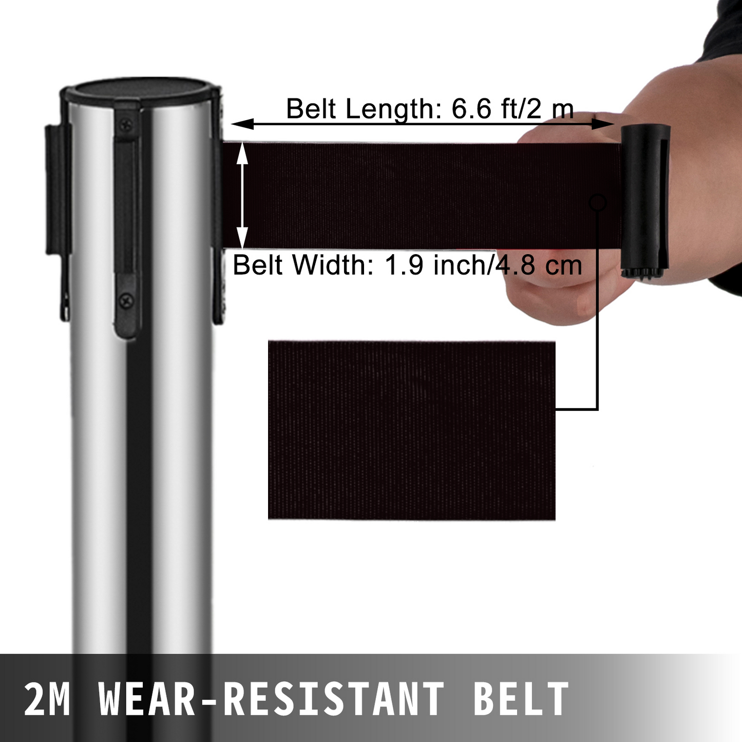 VEVOR Crowd Control Stanchion, 6-Pack Crowd Control Barrier, Carbon Steel Baking Painted Stanchion Queue Post with 6.6FT Retractable Belt & Fillable Base, Belt Barrier Line Divider, Easy Assembly