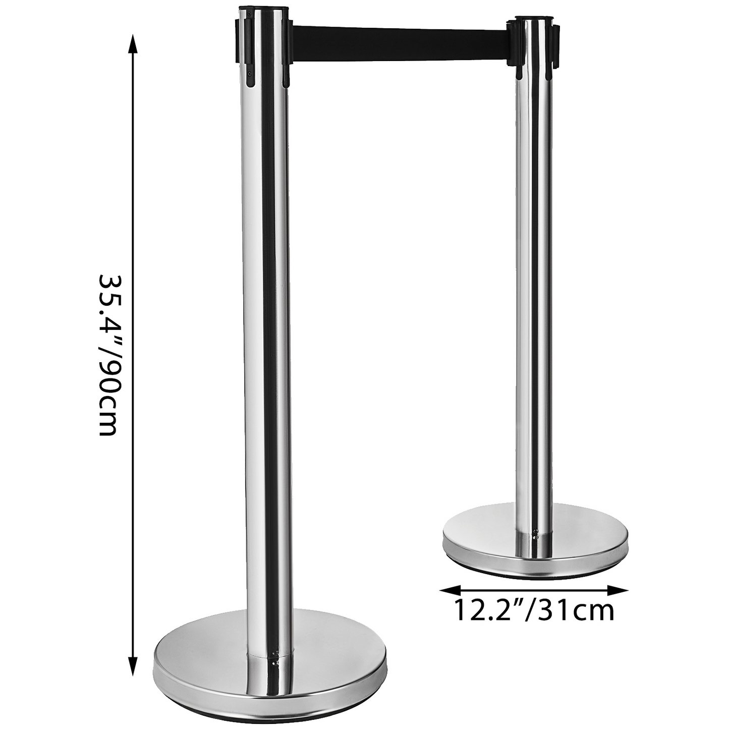 VEVOR Crowd Control Stanchion, 6-Pack Crowd Control Barrier, Carbon Steel Baking Painted Stanchion Queue Post with 6.6FT Retractable Belt & Fillable Base, Belt Barrier Line Divider, Easy Assembly