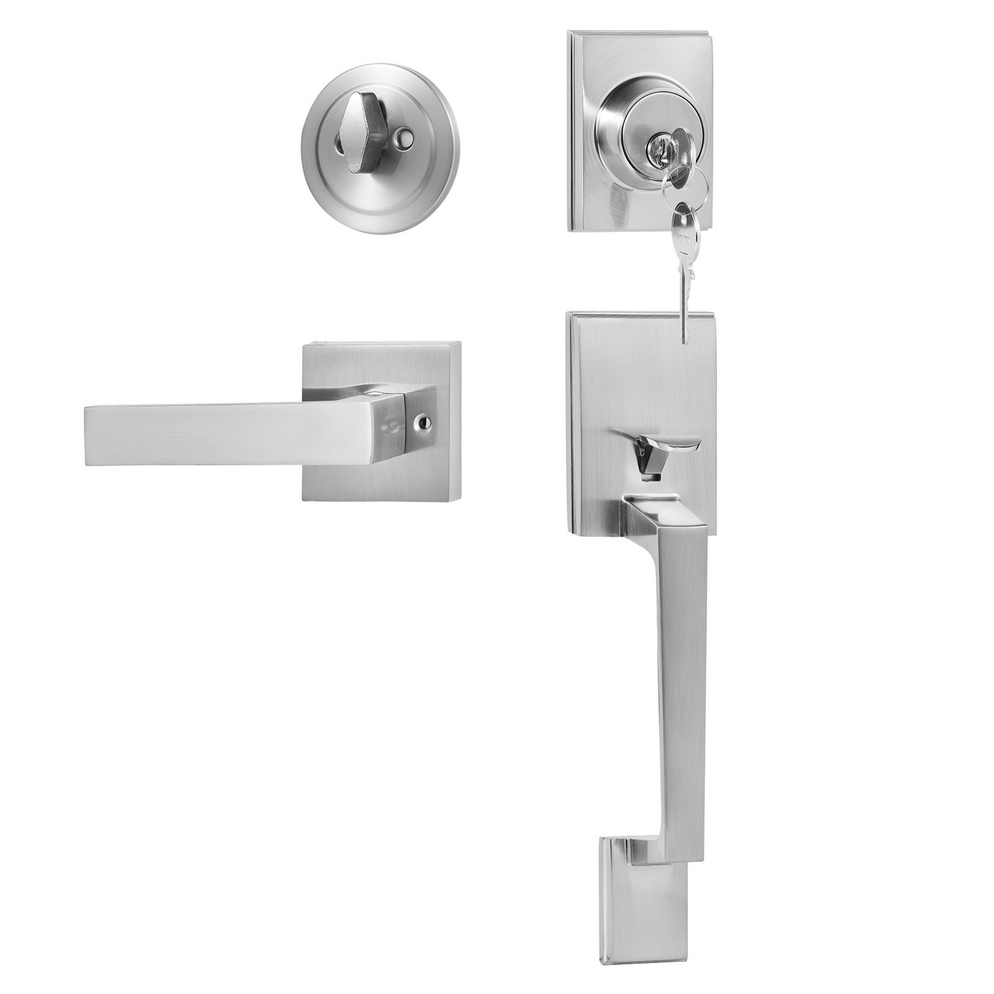 VEVOR Front Door Handle and Deadbolt Set, Satin Nickel Square Handle Set with Lever Door Handle, Single Cylinder Entry Door Handle with Reversible for Right and Left Handed Entrance and Front Door