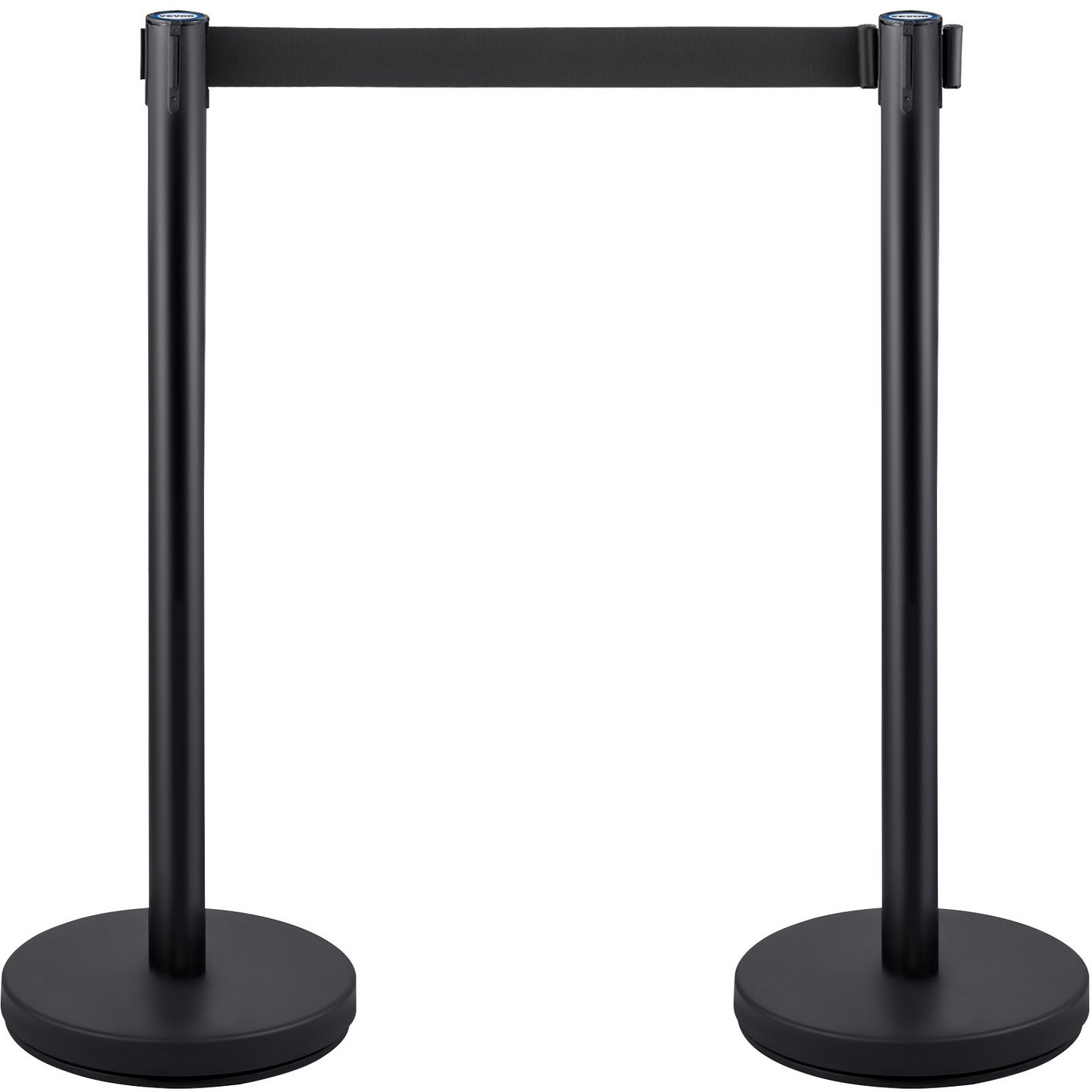 VEVOR Crowd Control Stanchion, Set of 4 Pieces Stanchion Set, Stanchion Set with 6.6 ft/2 m Black Retractable Belt, Black Crowd Control Barrier w/Concrete and Metal Base – Easy Connect Assembly