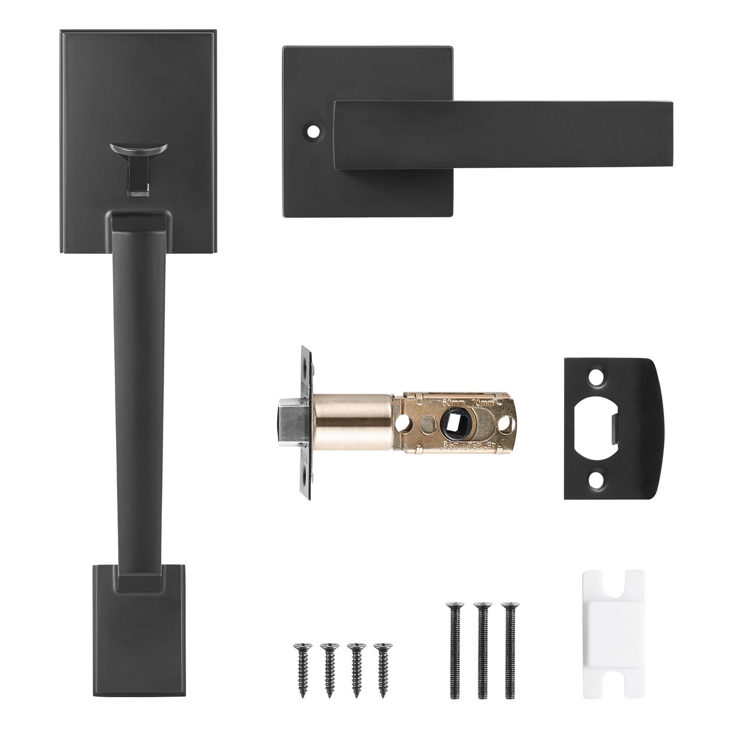 VEVOR Front Door Handle, Matte Black Square Handle Set with Lever Door Handle No Lock, Adjustable Hole Space, Entry Door Handle with Reversible for Right and Left Handed Entrance and Front Door