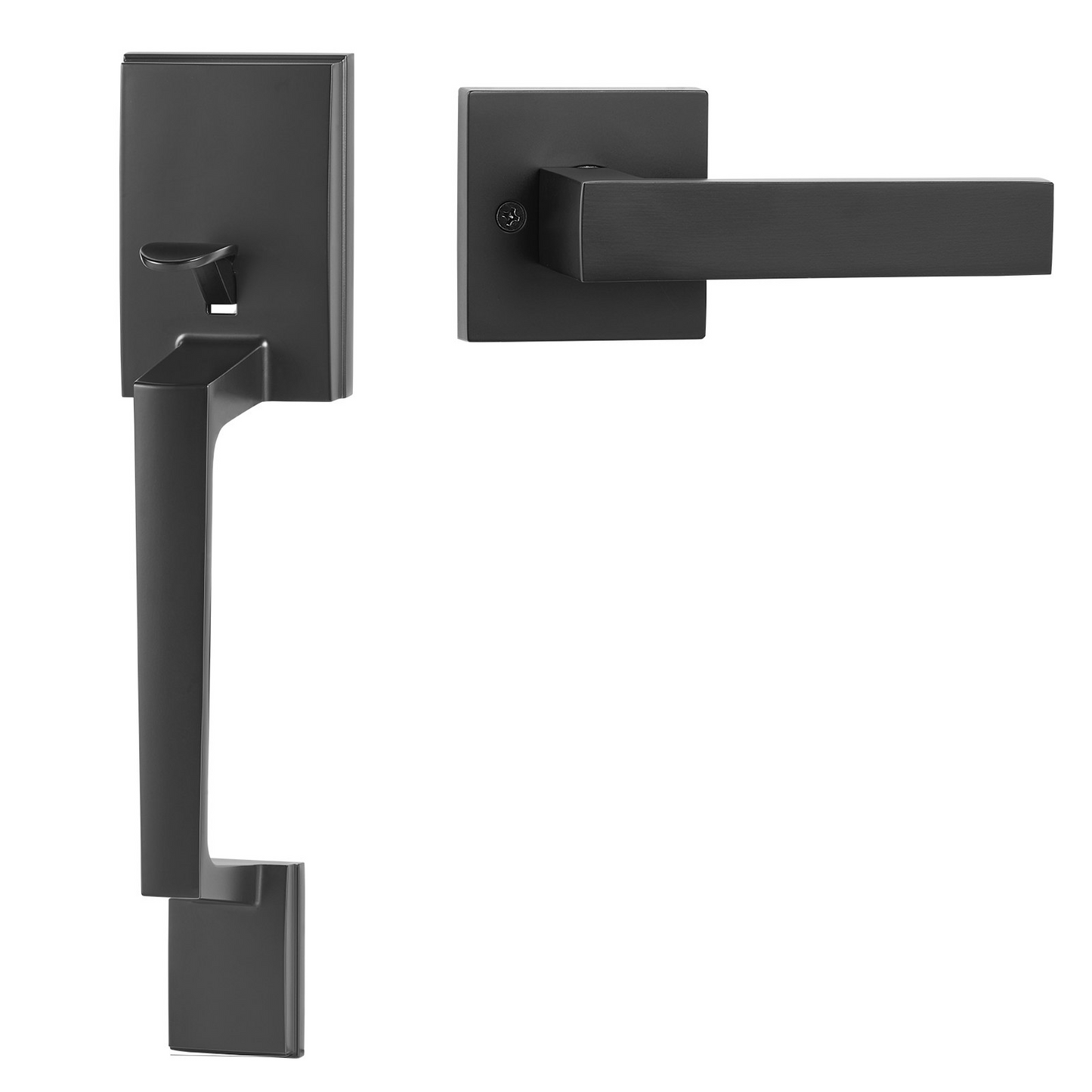 VEVOR Front Door Handle, Matte Black Square Handle Set with Lever Door Handle No Lock, Adjustable Hole Space, Entry Door Handle with Reversible for Right and Left Handed Entrance and Front Door