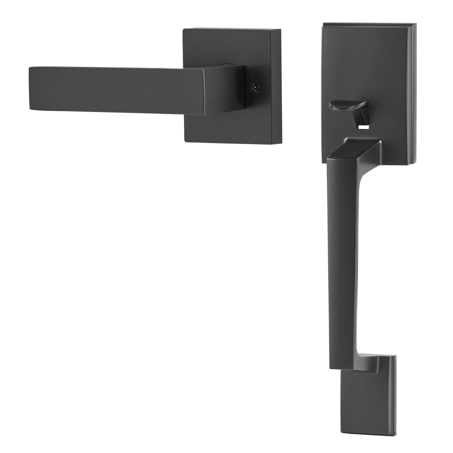 VEVOR Front Door Handle, Matte Black Square Handle Set with Lever Door Handle No Lock, Adjustable Hole Space, Entry Door Handle with Reversible for Right and Left Handed Entrance and Front Door