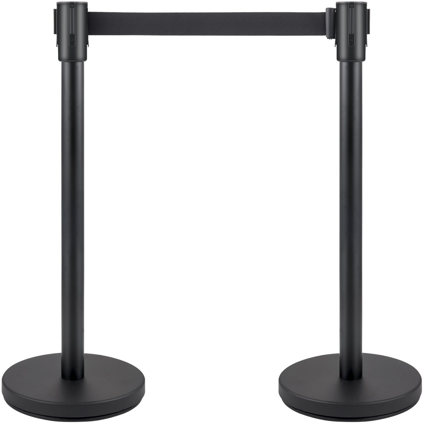 VEVOR Crowd Control Stanchion, Set of 4 Pieces Stanchion Set, Stanchion Set with 6.6 ft/2 m Black Retractable Belt, Black Crowd Control Barrier w/Concrete and Metal Base - Easy Connect Assembly