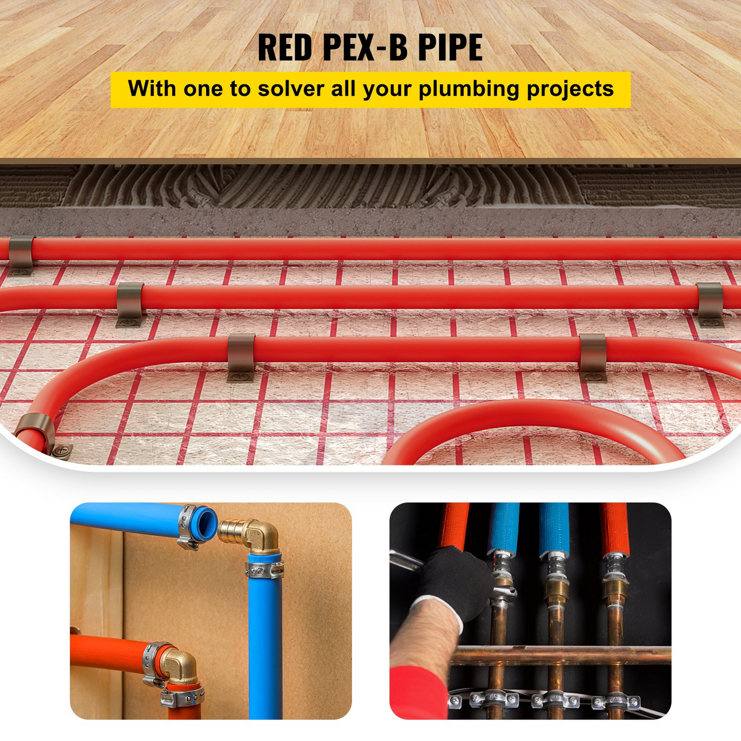 VEVOR PEX Pipe, 1 Inch x 500 FT PEX Tubing, Non Oxygen Barrier Red PEX-B Pipe, Flexible PEX Water Line for RV Sewer Hose, Plumbing, Radiant Heating