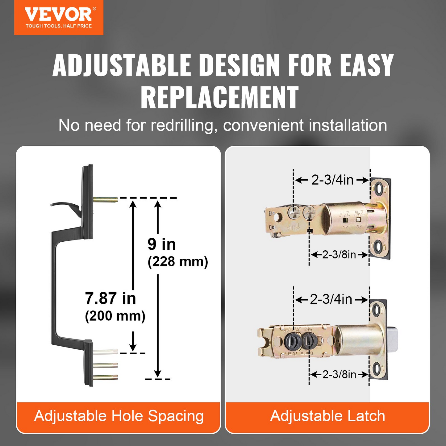 VEVOR Front Door Handle and Deadbolt Set, Matte Black Square Handle Set with Lever Door Handle, Single Cylinder Entry Door Handle with Reversible for Right and Left Handed Entrance and Front Door